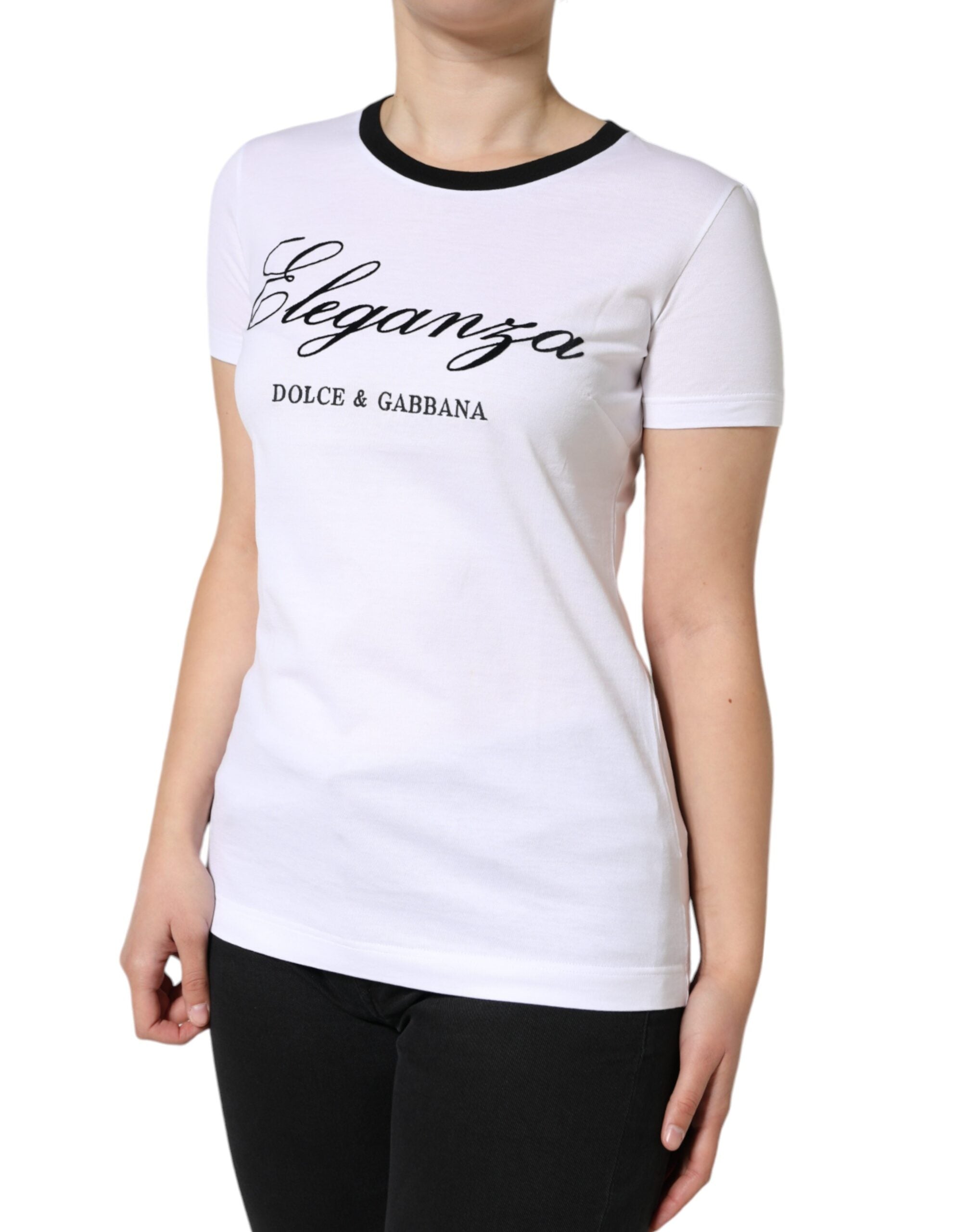 White Eleganza Print Cotton Short Sleeves T-shirt - ventzia