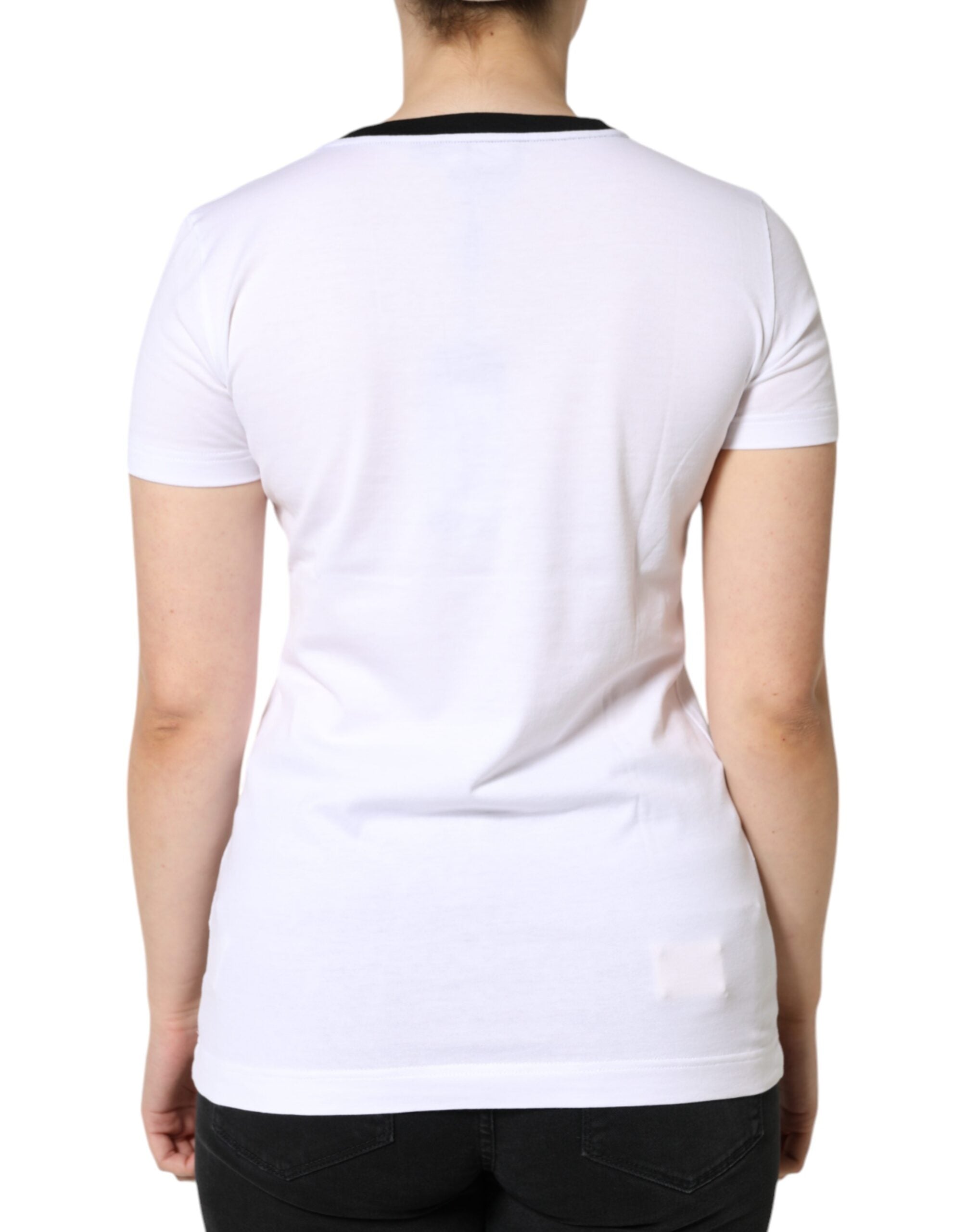 White Eleganza Print Cotton Short Sleeves T-shirt - ventzia