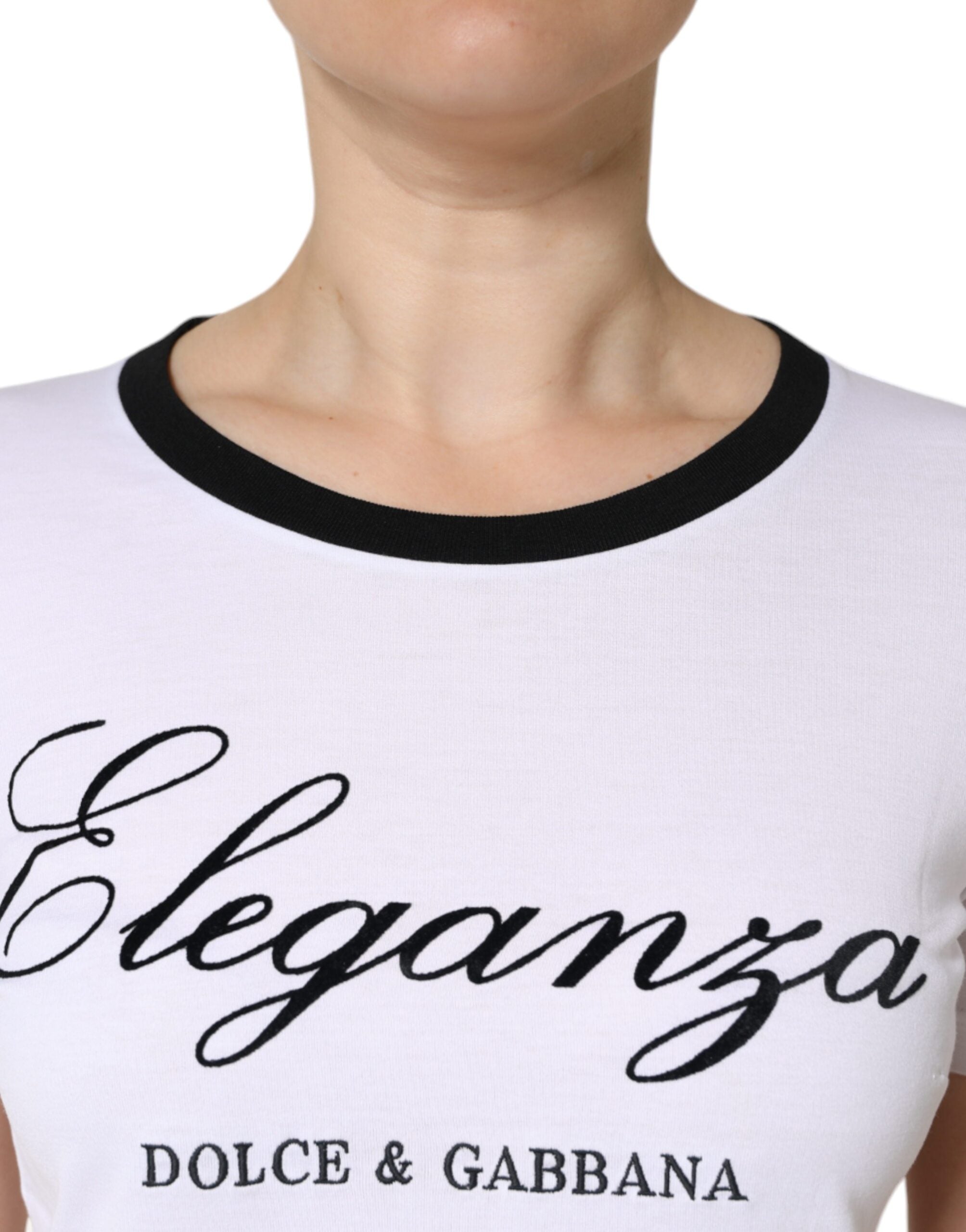 White Eleganza Print Cotton Short Sleeves T-shirt - ventzia