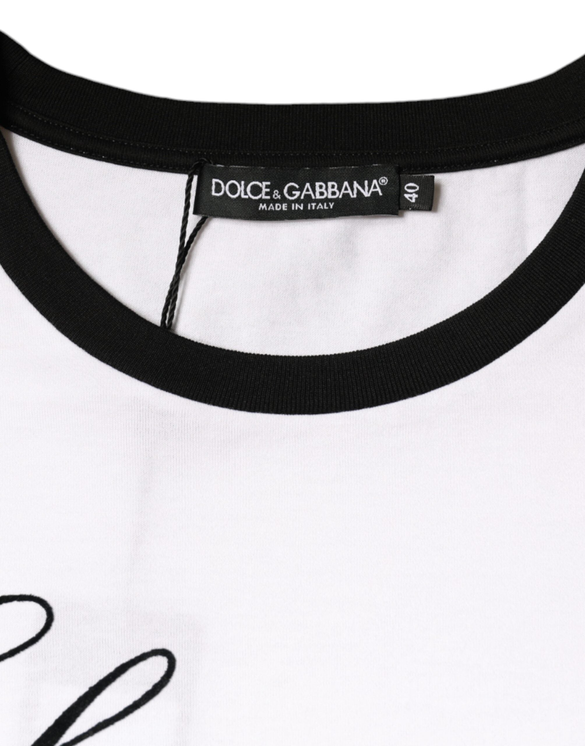White Eleganza Print Cotton Short Sleeves T-shirt - ventzia