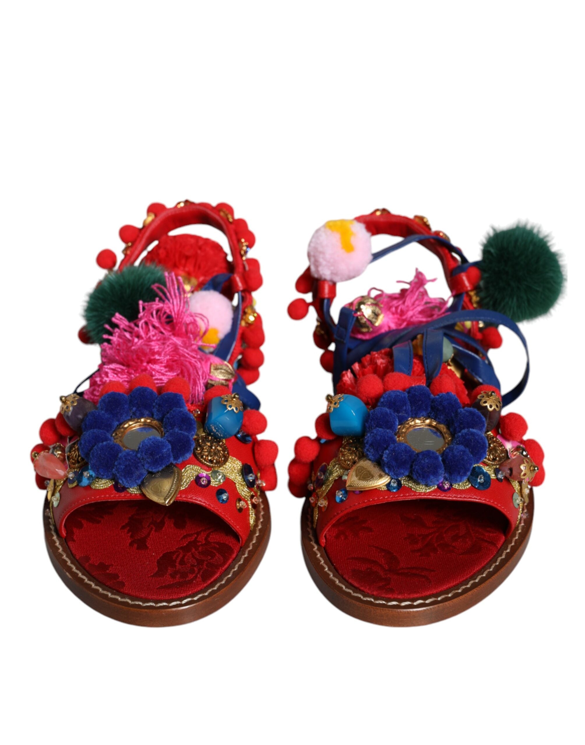 Multicolor Pom Pom Fur Wrap Sandals Shoes - ventzia