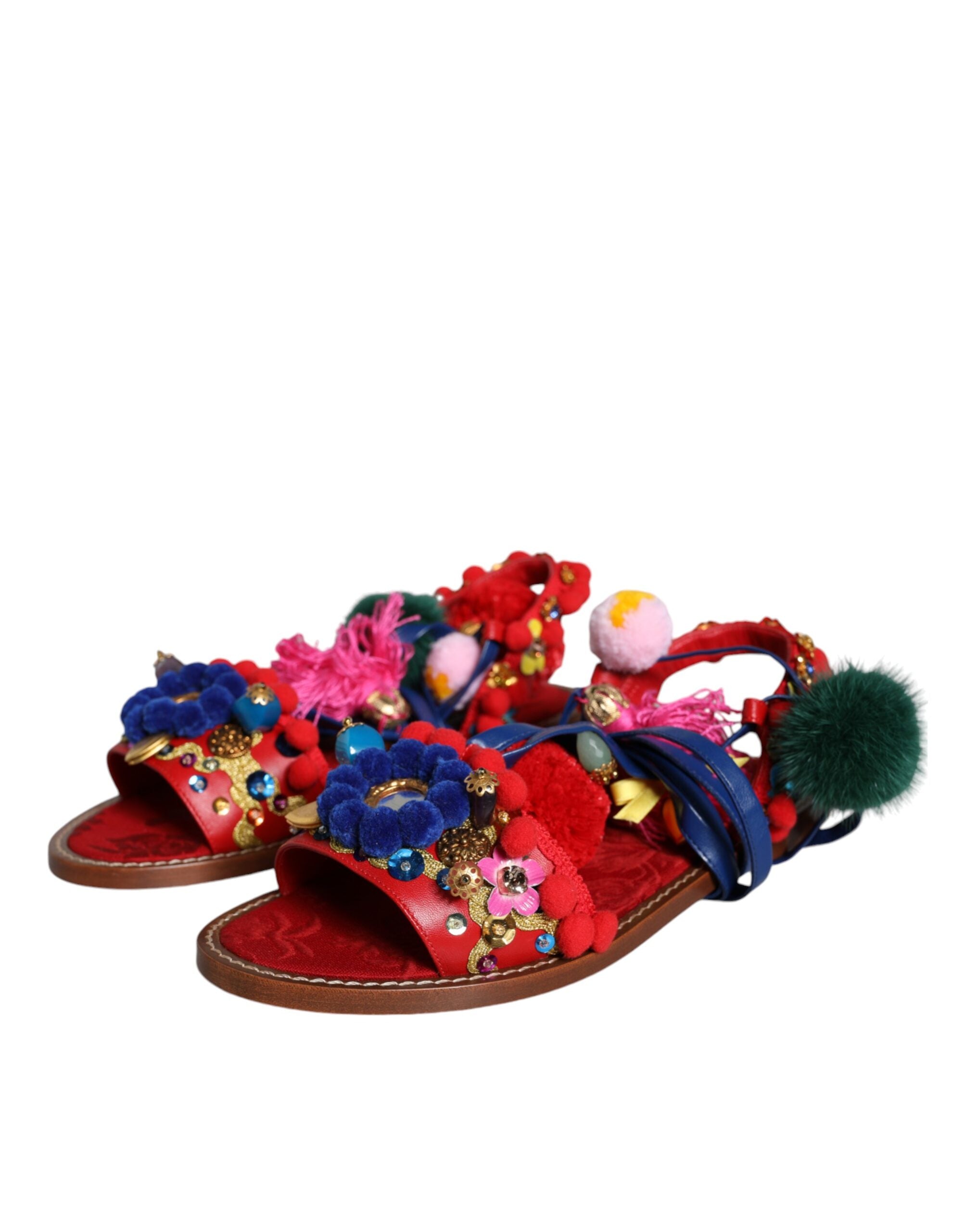 Multicolor Pom Pom Fur Wrap Sandals Shoes - ventzia