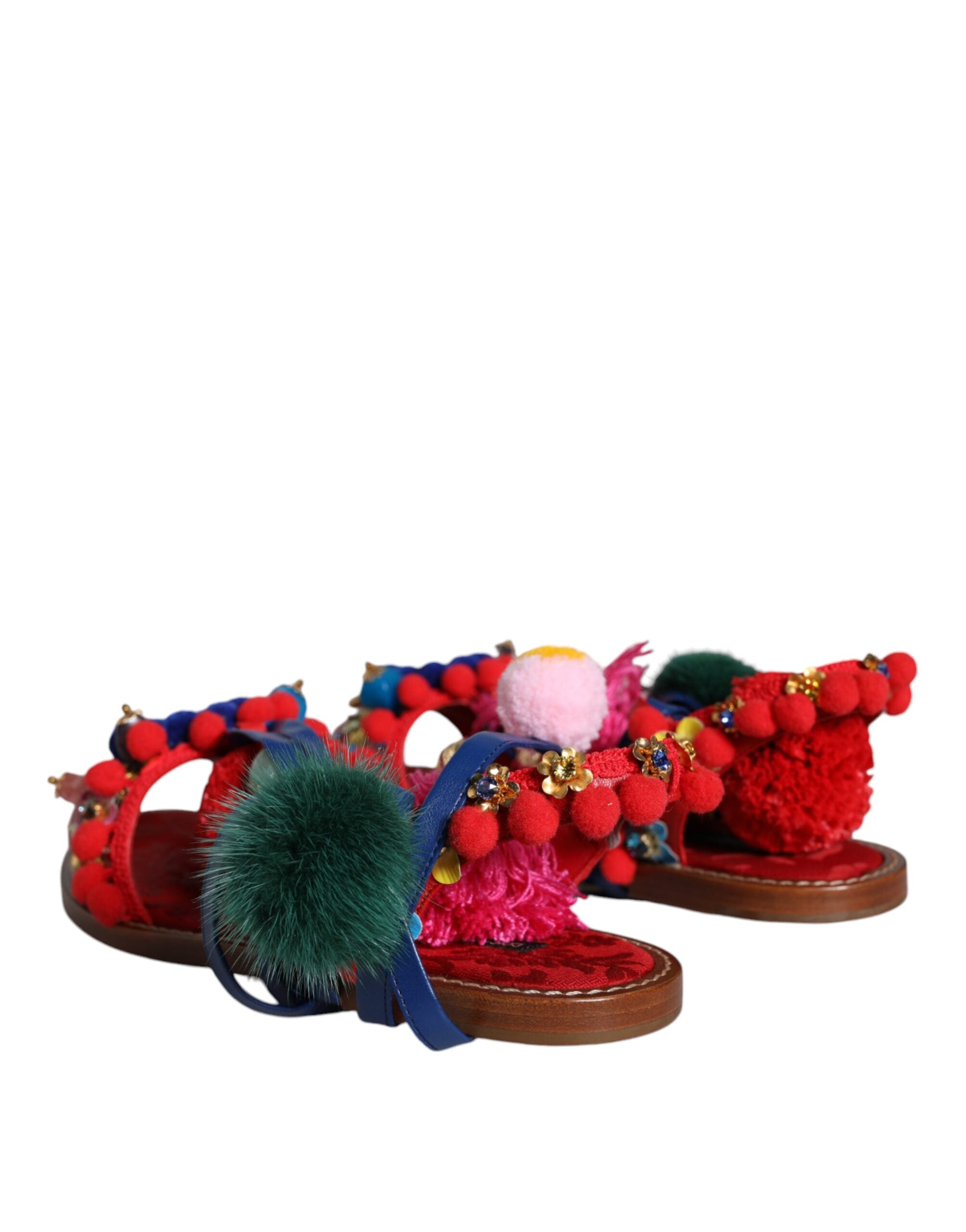 Multicolor Pom Pom Fur Wrap Sandals Shoes - ventzia