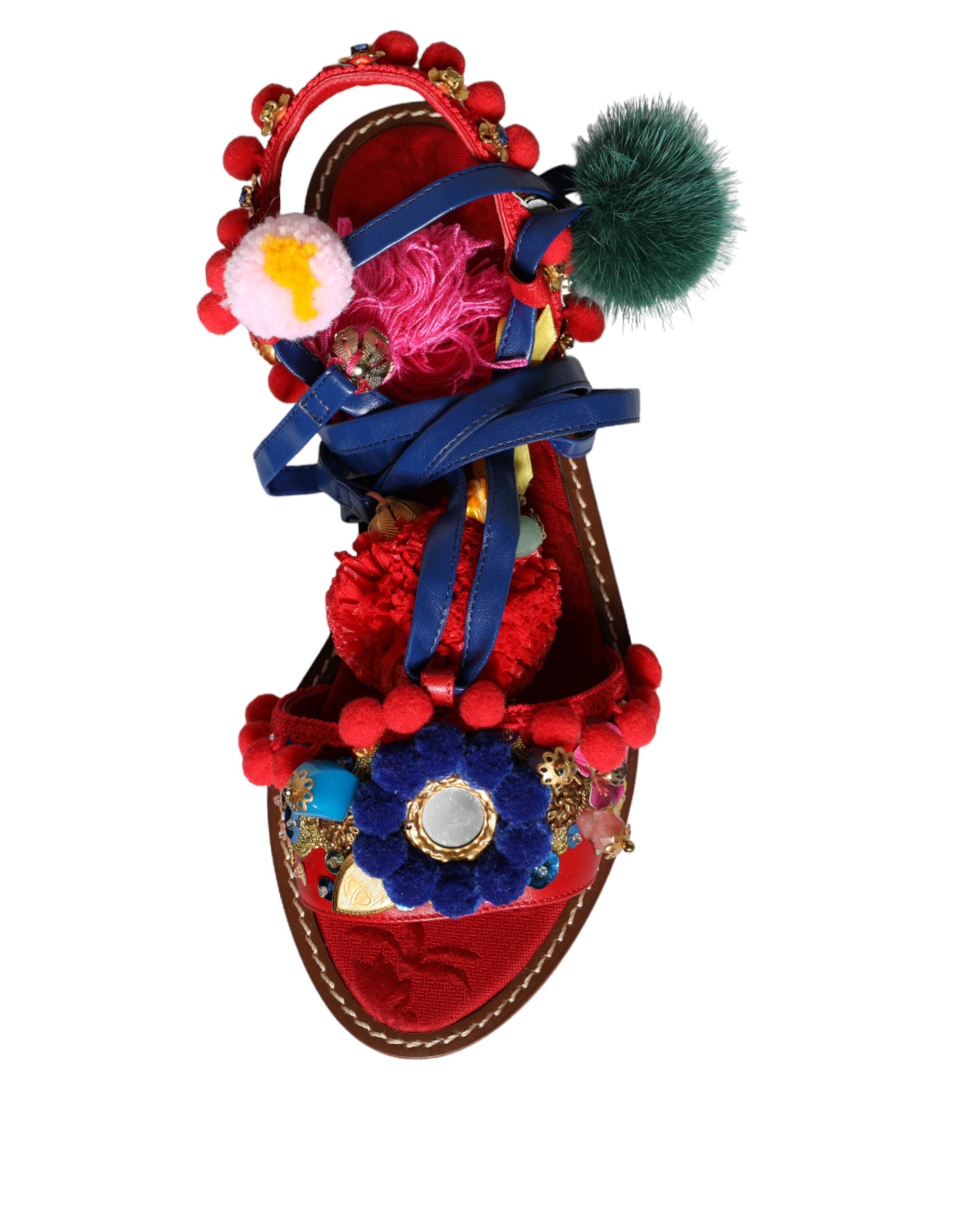Multicolor Pom Pom Fur Wrap Sandals Shoes - ventzia
