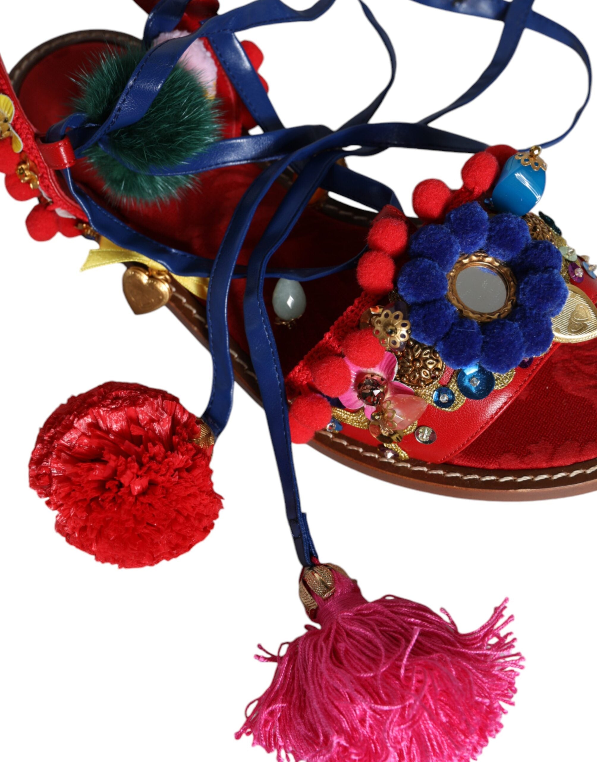 Multicolor Pom Pom Fur Wrap Sandals Shoes - ventzia