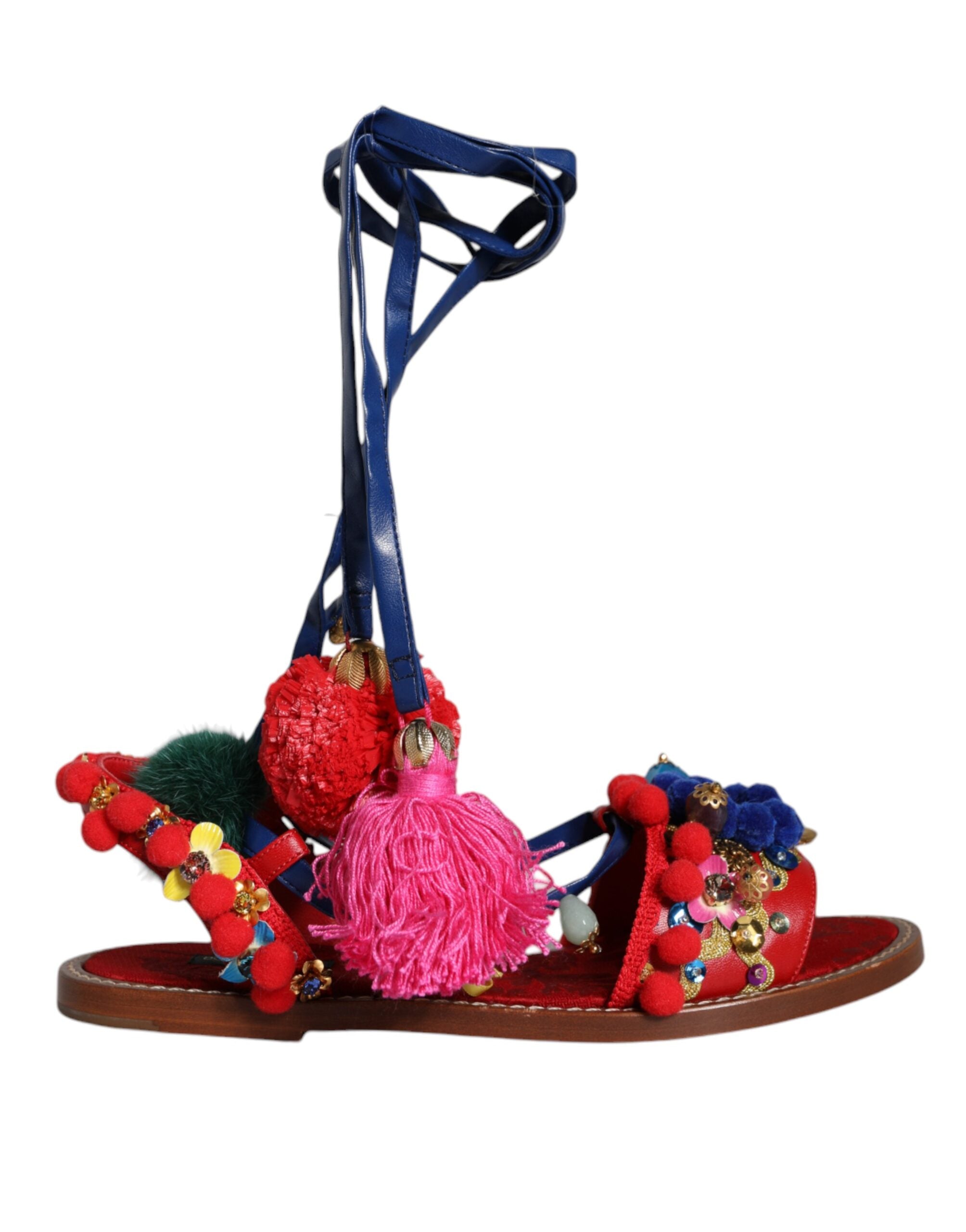 Multicolor Pom Pom Fur Wrap Sandals Shoes - ventzia