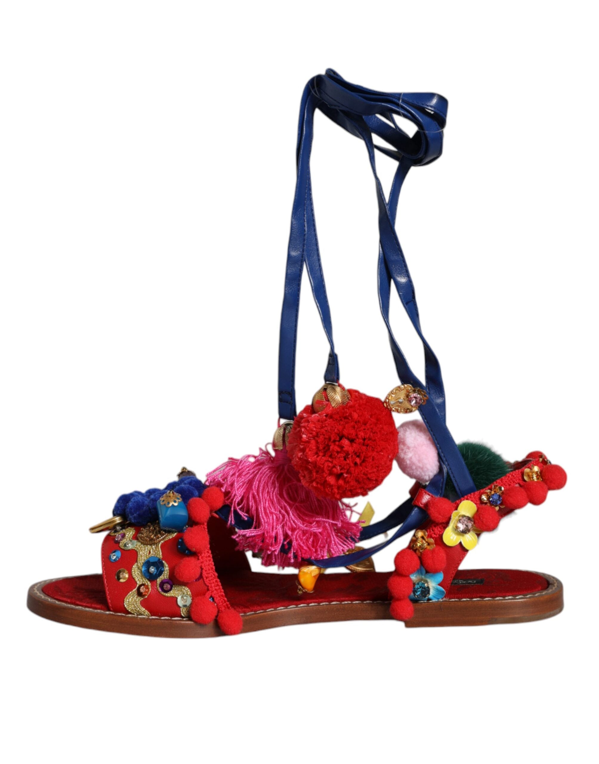 Multicolor Pom Pom Fur Wrap Sandals Shoes - ventzia