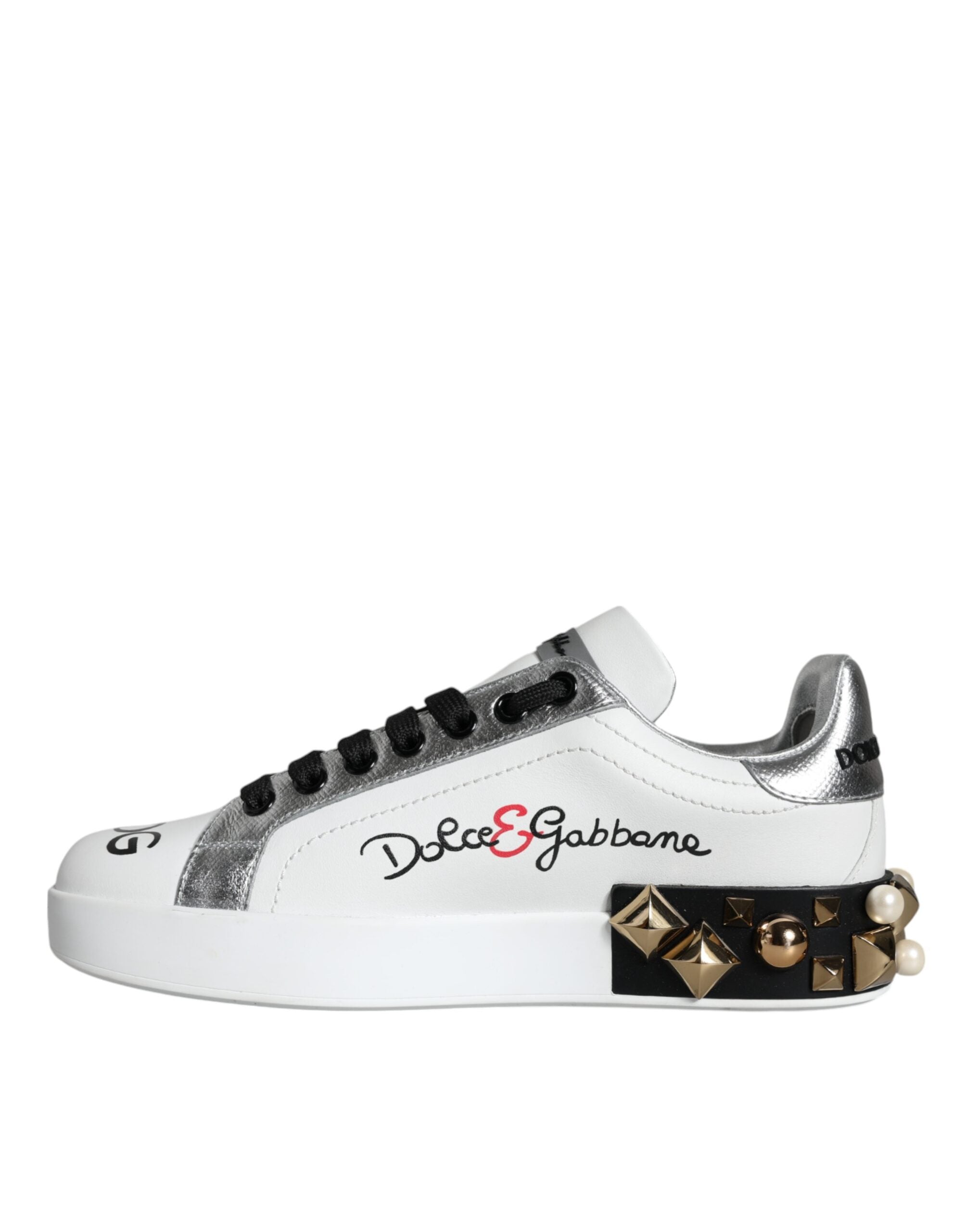White Leather Floral Studded Sneakers Shoes - ventzia