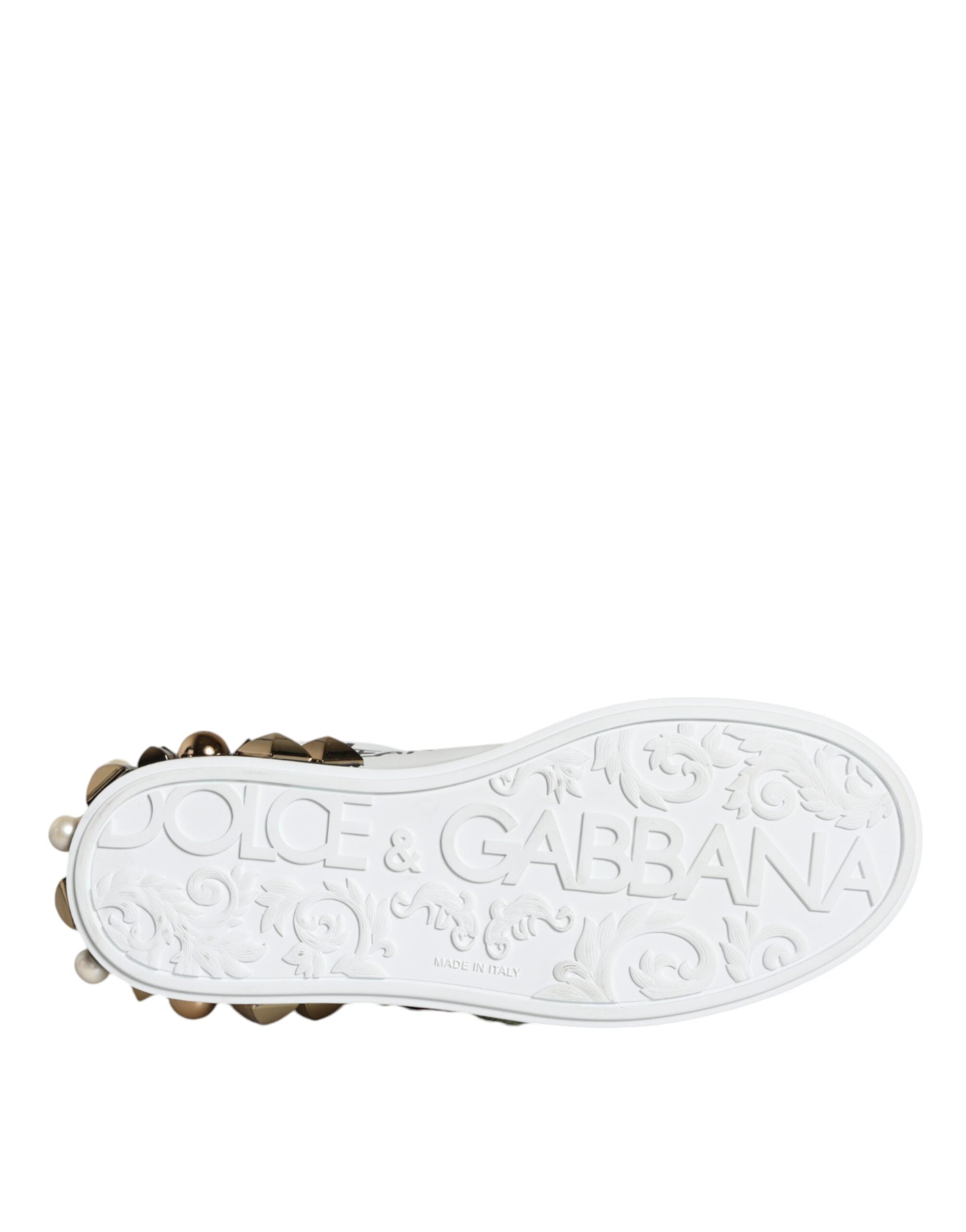White Leather Floral Studded Sneakers Shoes - ventzia