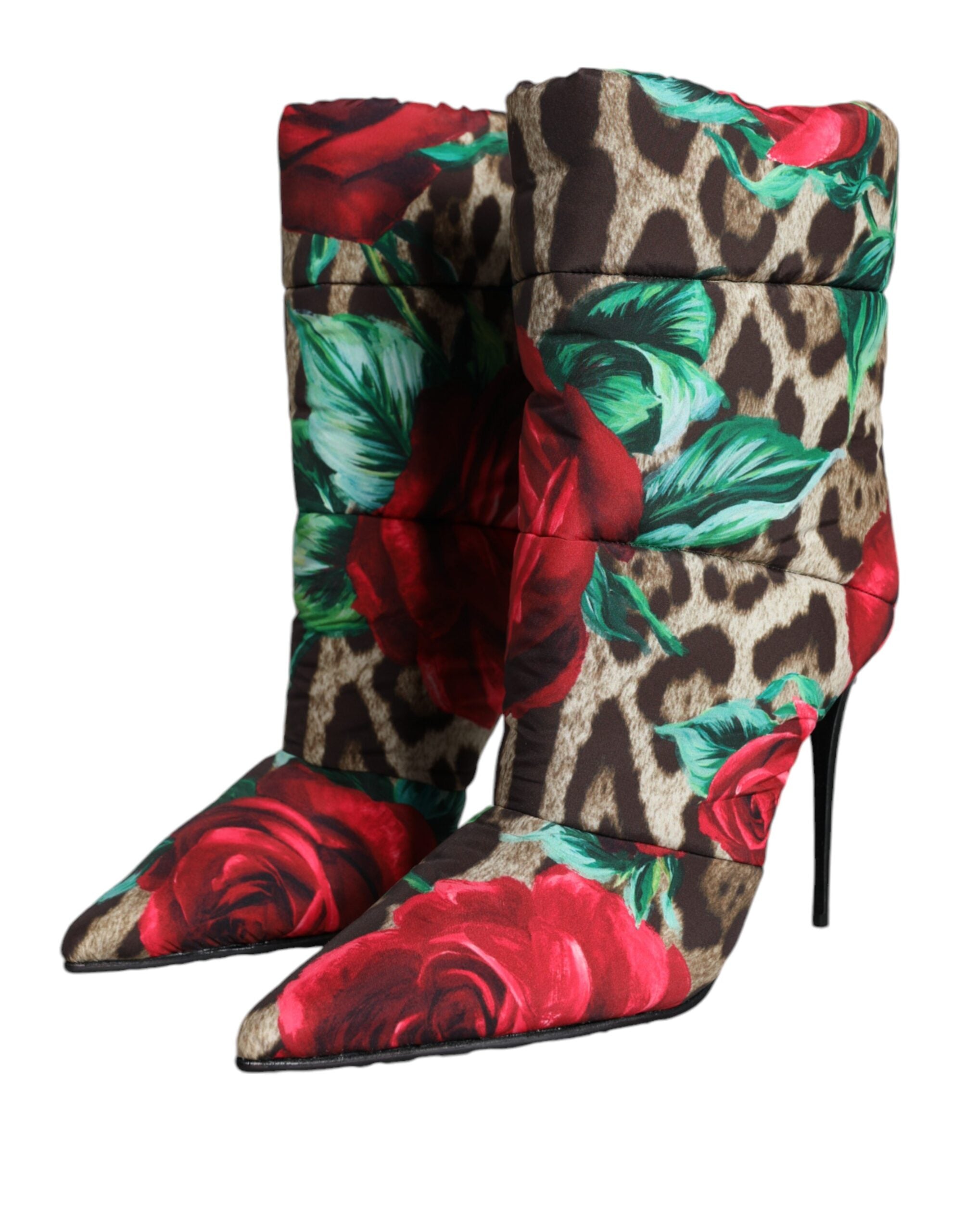 Multicolor Leopard Rose Mid Calf Boots Shoes - ventzia