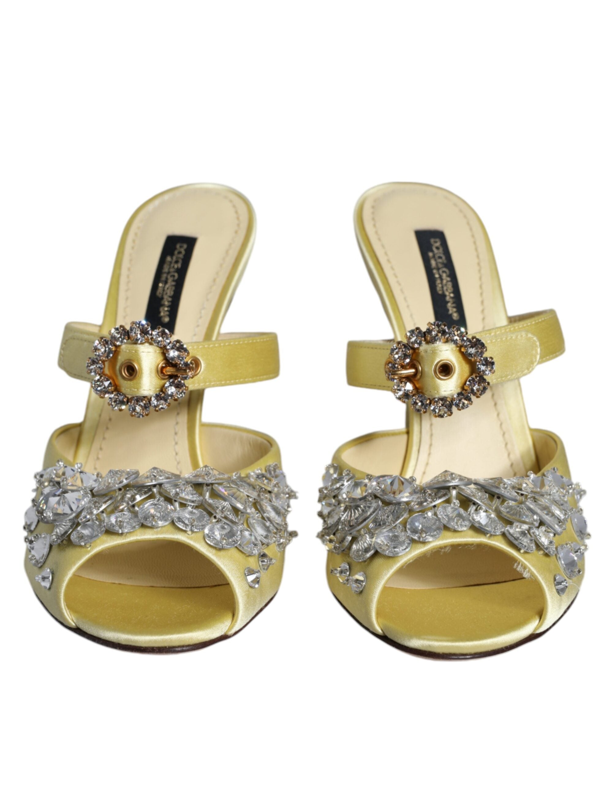 Yellow Mary Janes Satin Crystal Sandals Shoes - ventzia