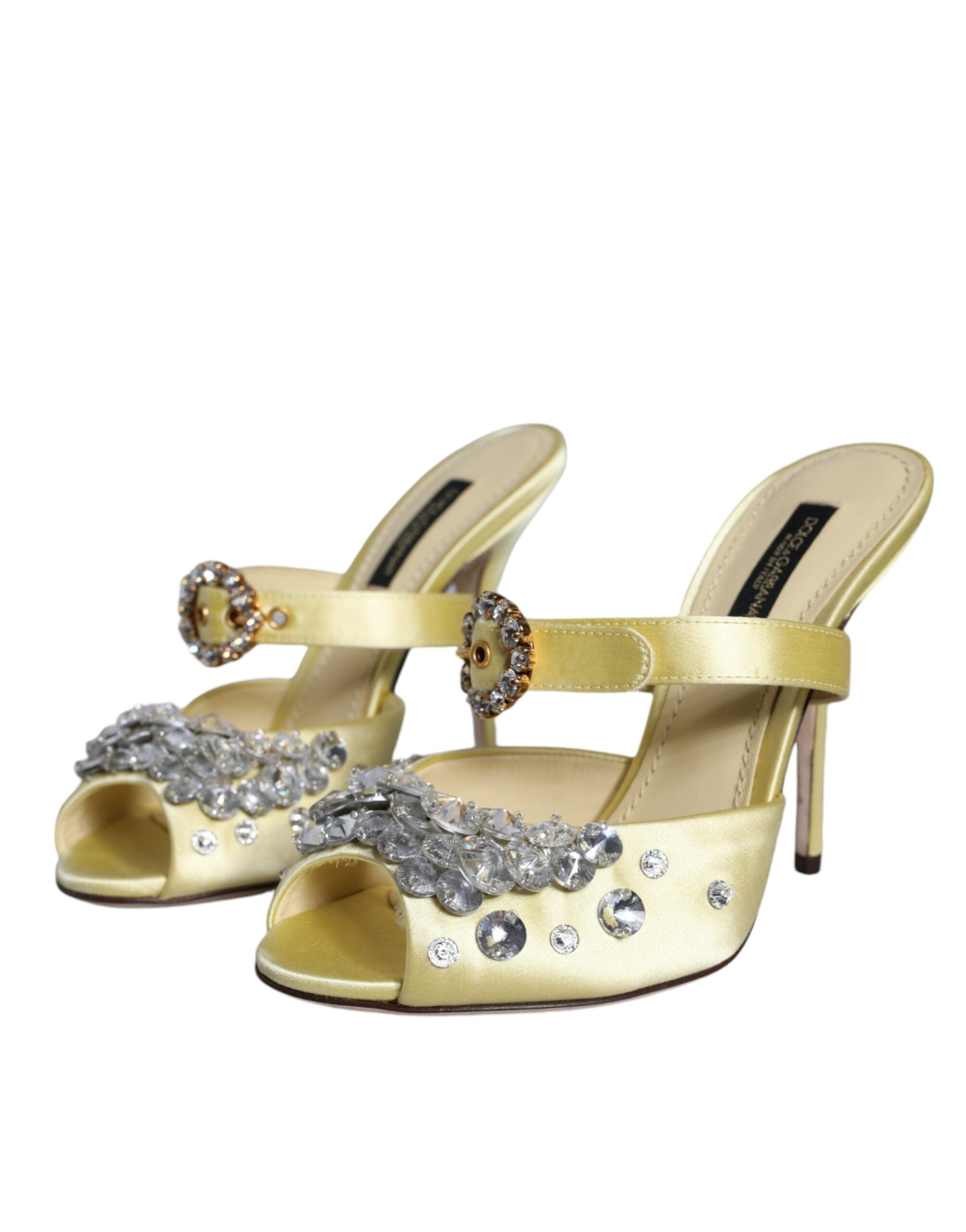 Yellow Mary Janes Satin Crystal Sandals Shoes - ventzia