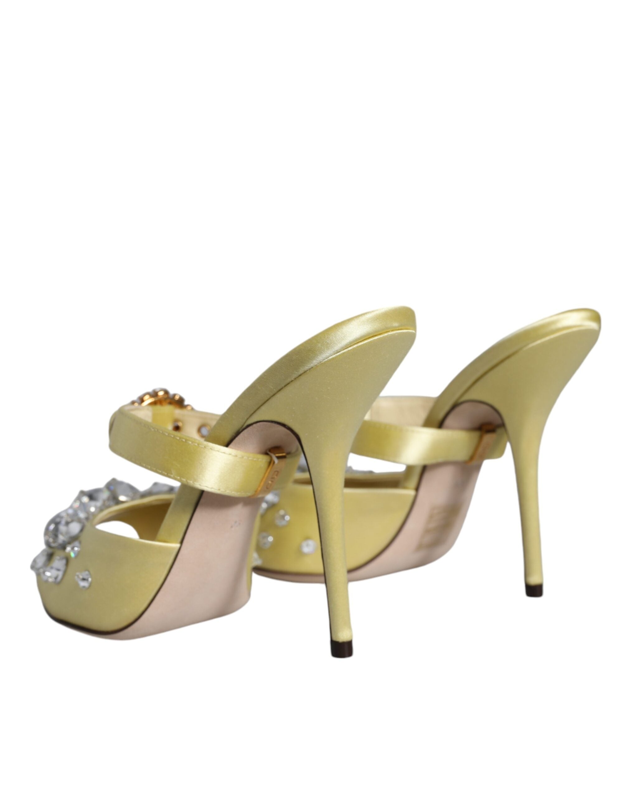 Yellow Mary Janes Satin Crystal Sandals Shoes - ventzia