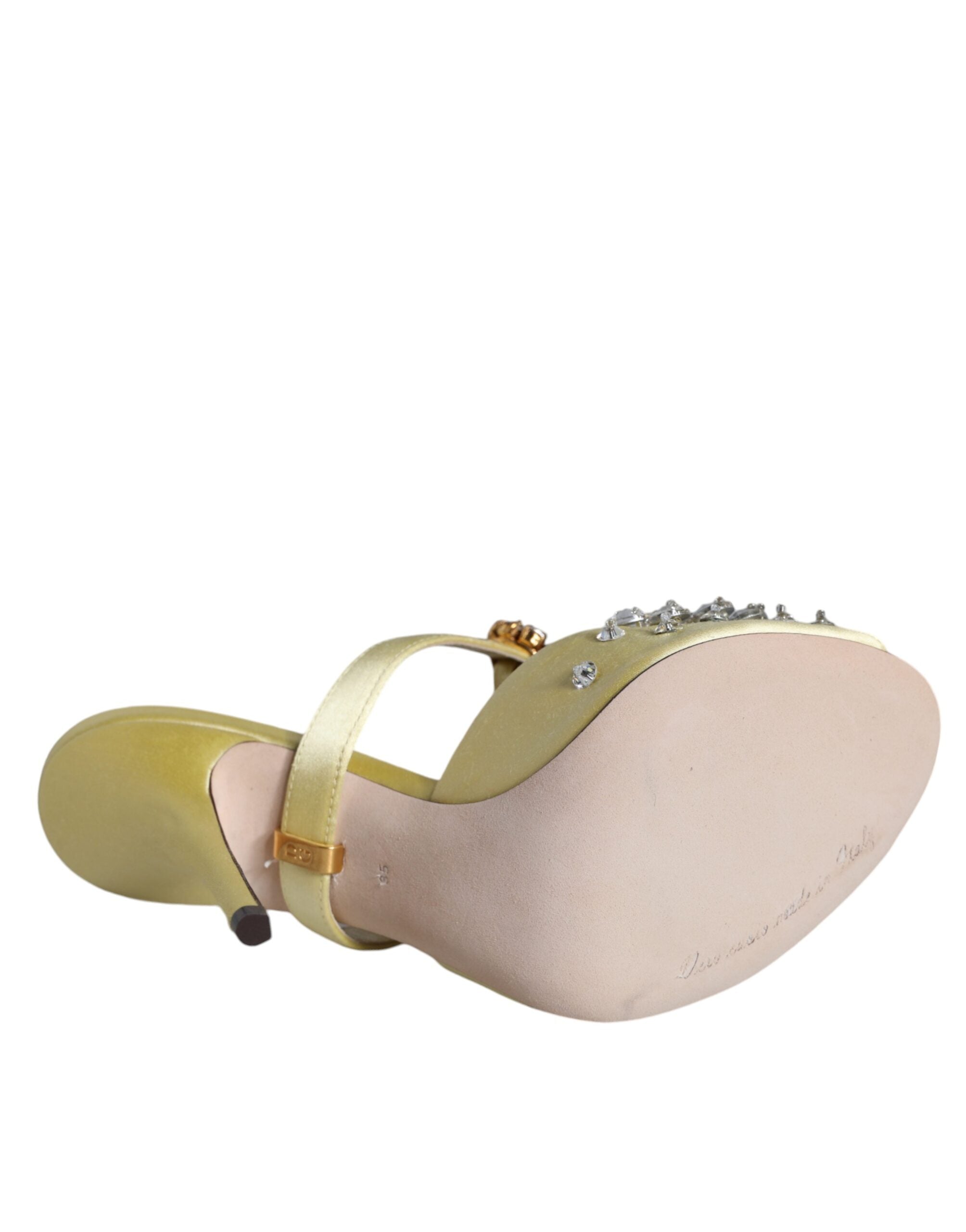Yellow Mary Janes Satin Crystal Sandals Shoes - ventzia