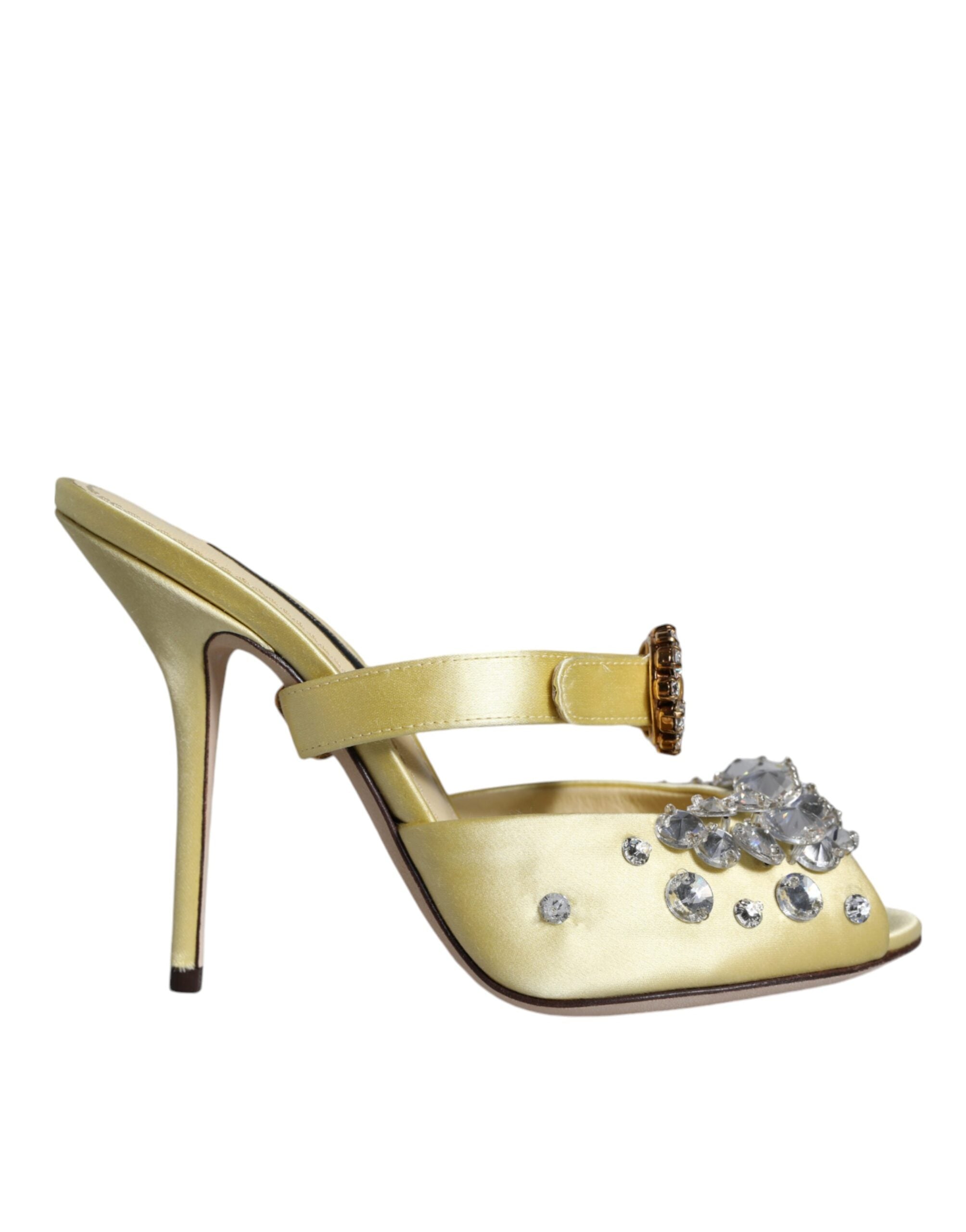 Yellow Mary Janes Satin Crystal Sandals Shoes - ventzia