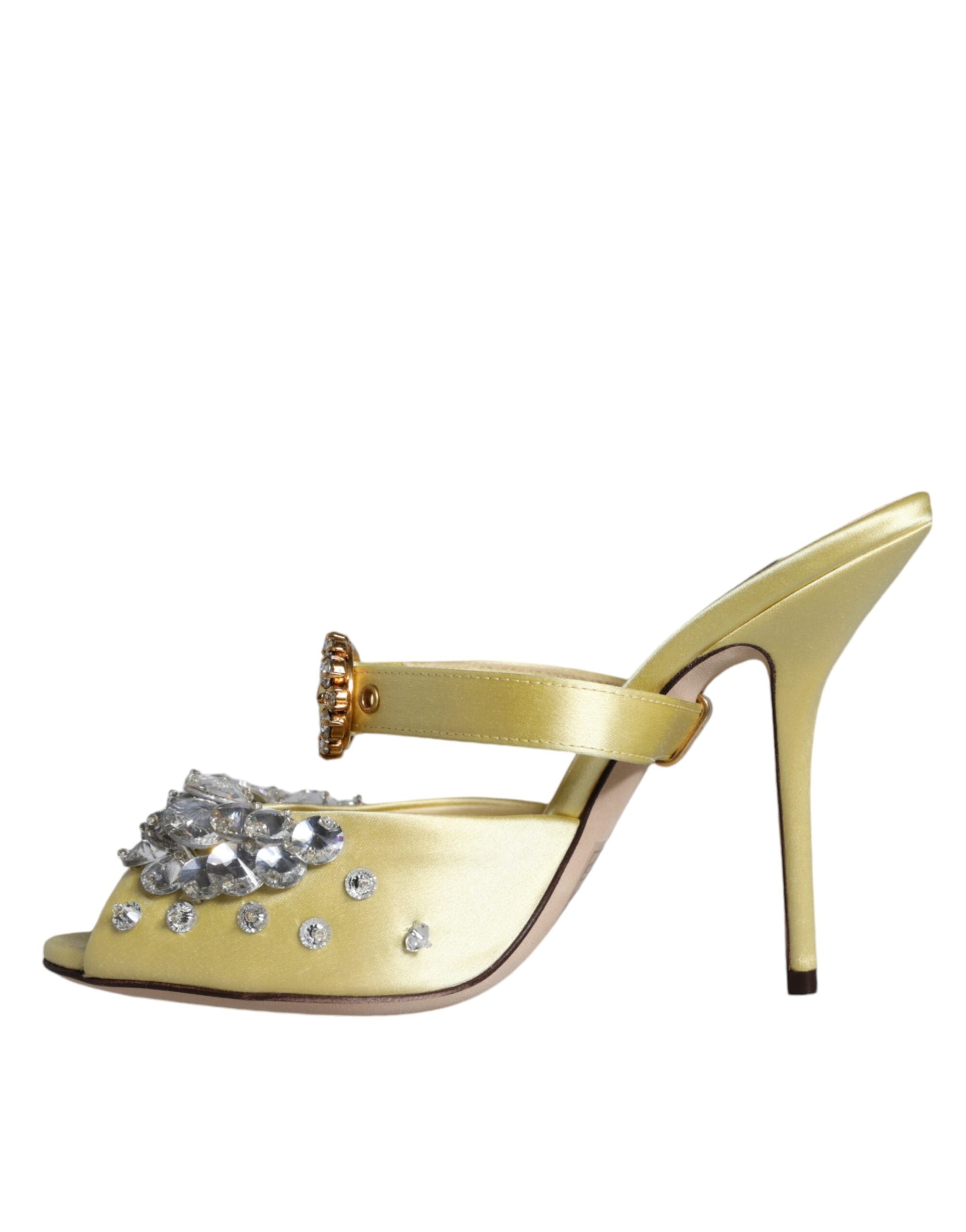 Yellow Mary Janes Satin Crystal Sandals Shoes - ventzia