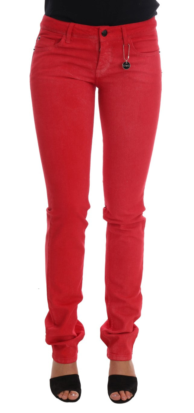 Radiant Red Super Slim Designer Jeans - ventzia