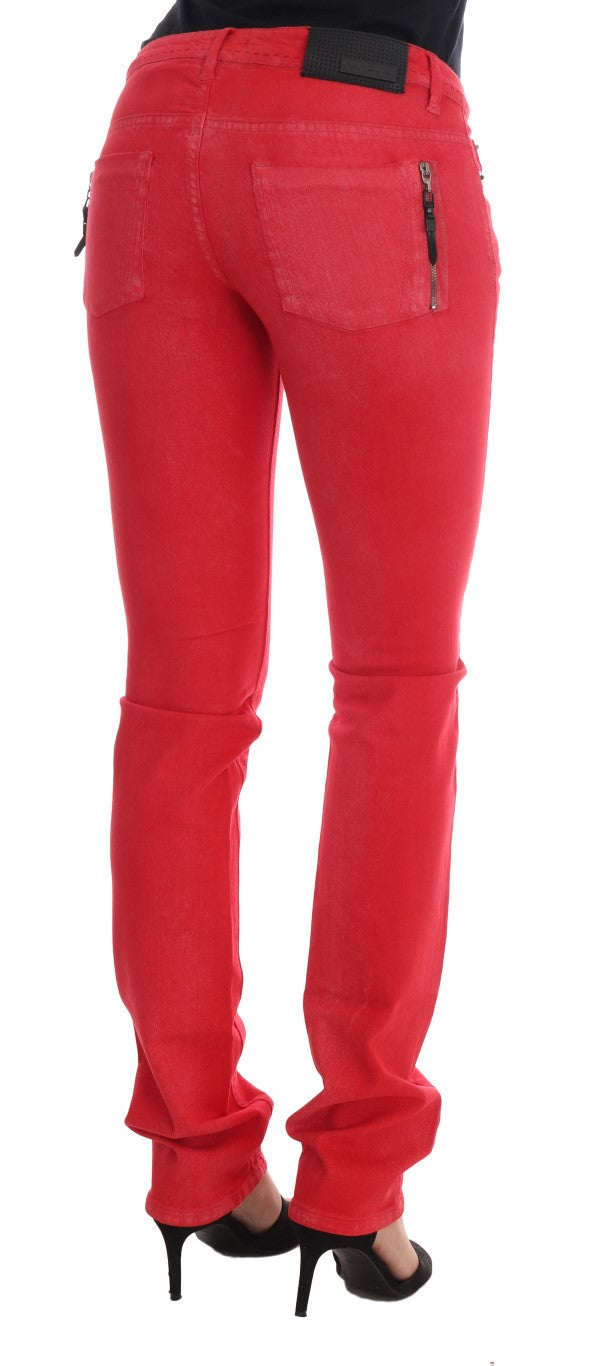 Radiant Red Super Slim Designer Jeans - ventzia