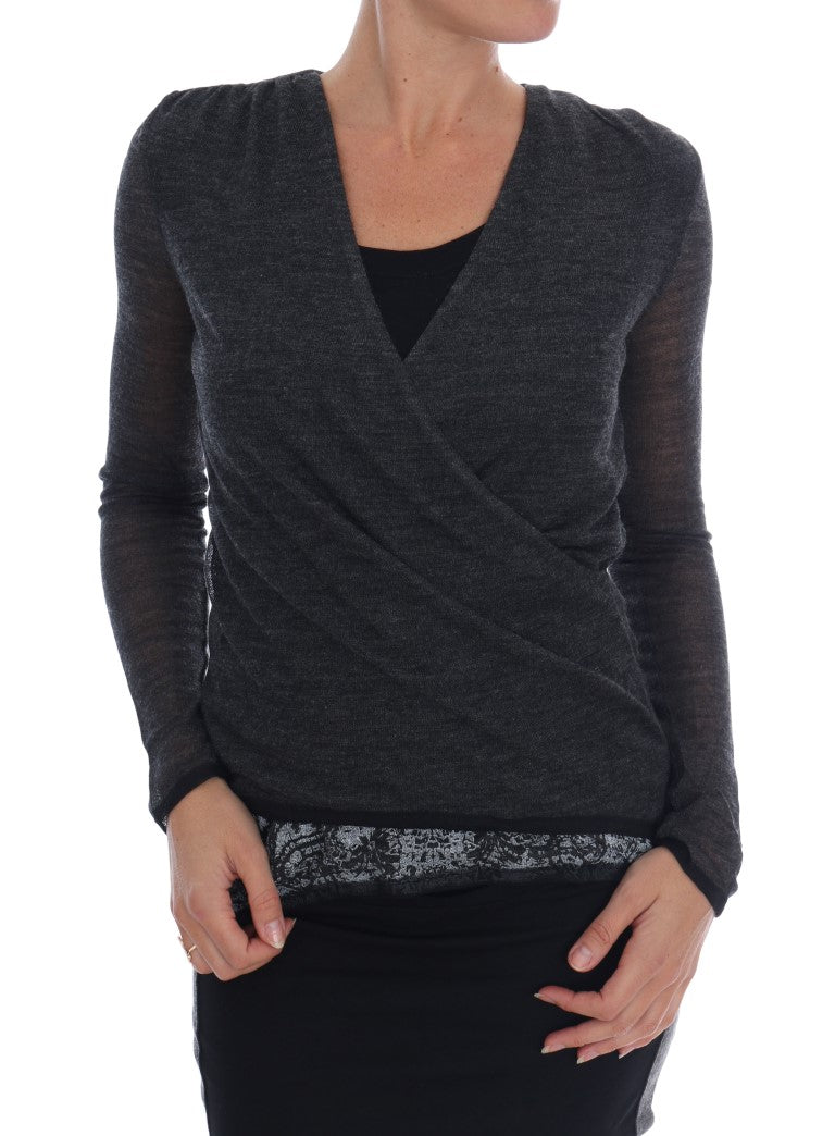 Chic Gray Lace Sleeve Blouse - ventzia