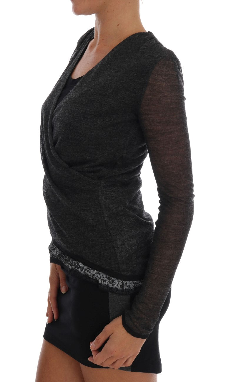 Chic Gray Lace Sleeve Blouse - ventzia