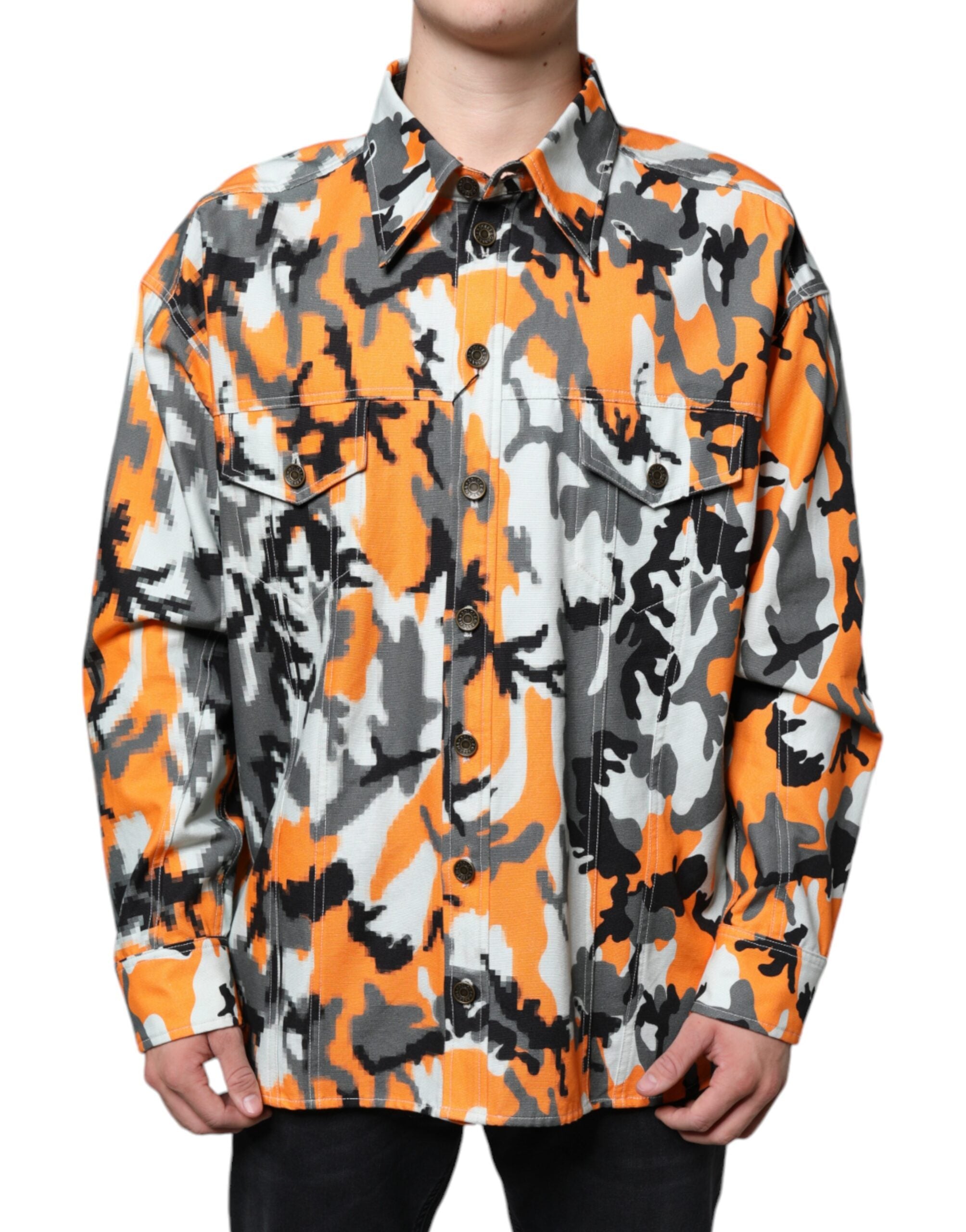 Multicolor Camouflage Cotton Denim Collared Jacket - ventzia