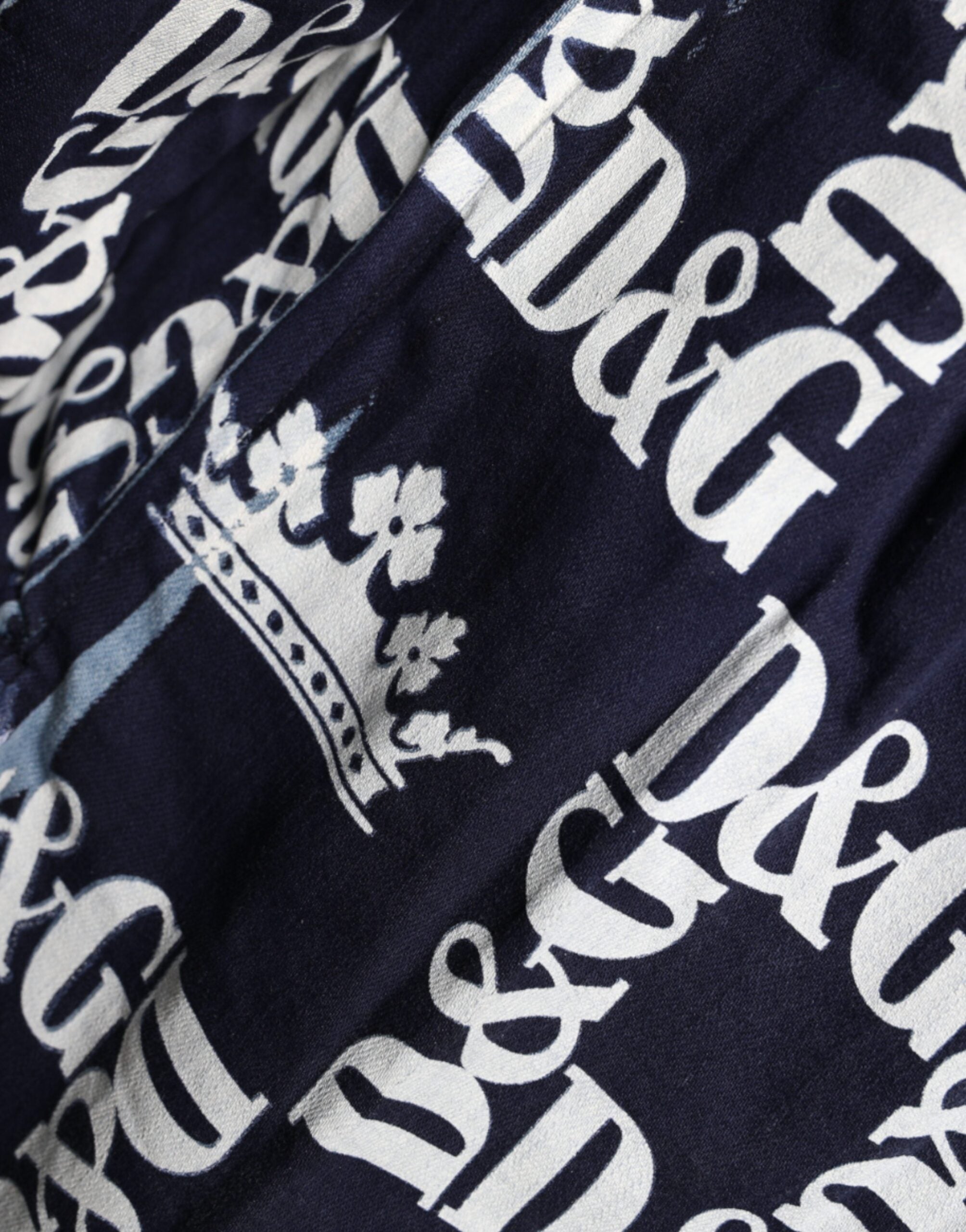 Blue Crown Logo Print Slim Fit Cotton Shirt - ventzia