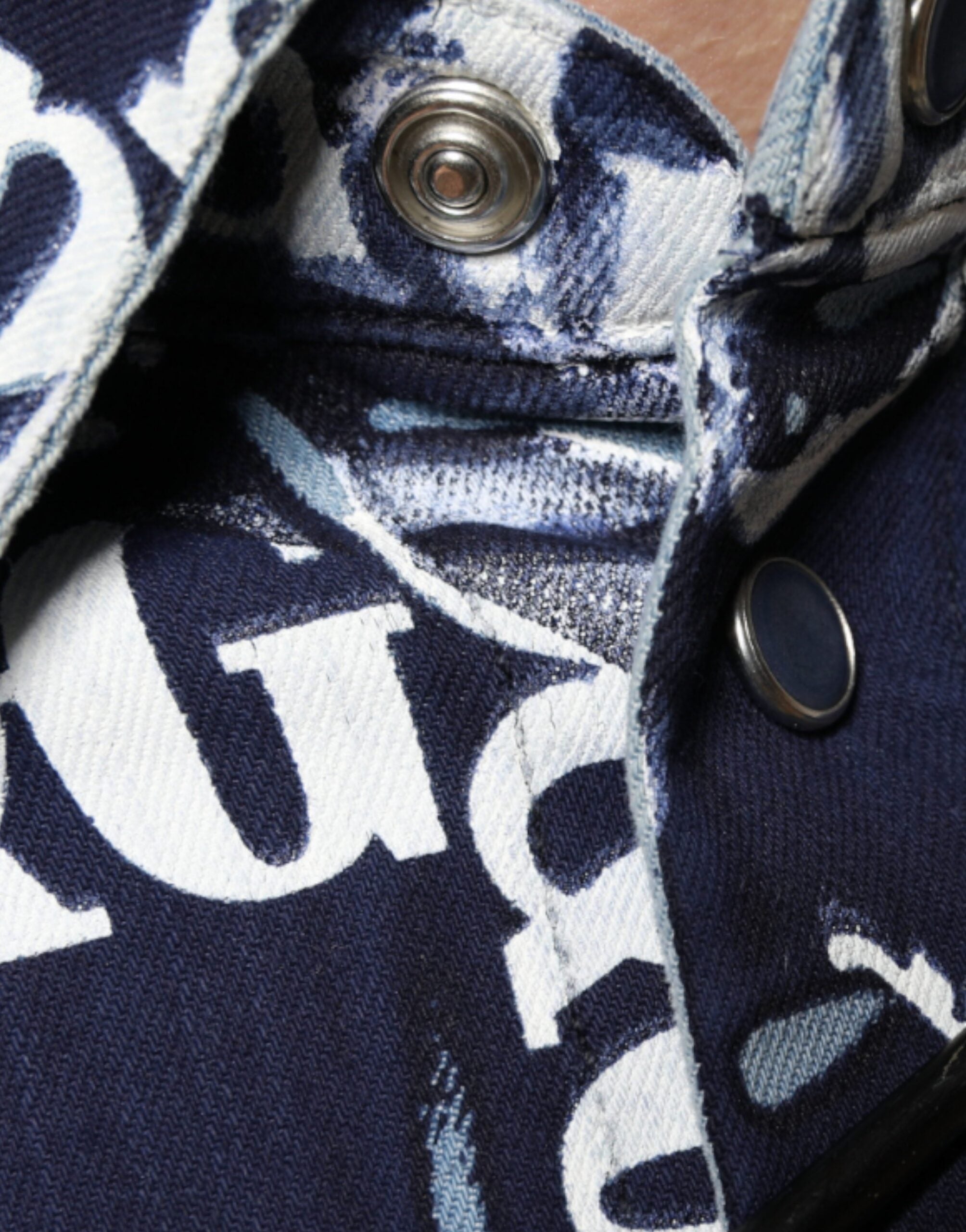 Blue Crown Logo Print Slim Fit Cotton Shirt - ventzia