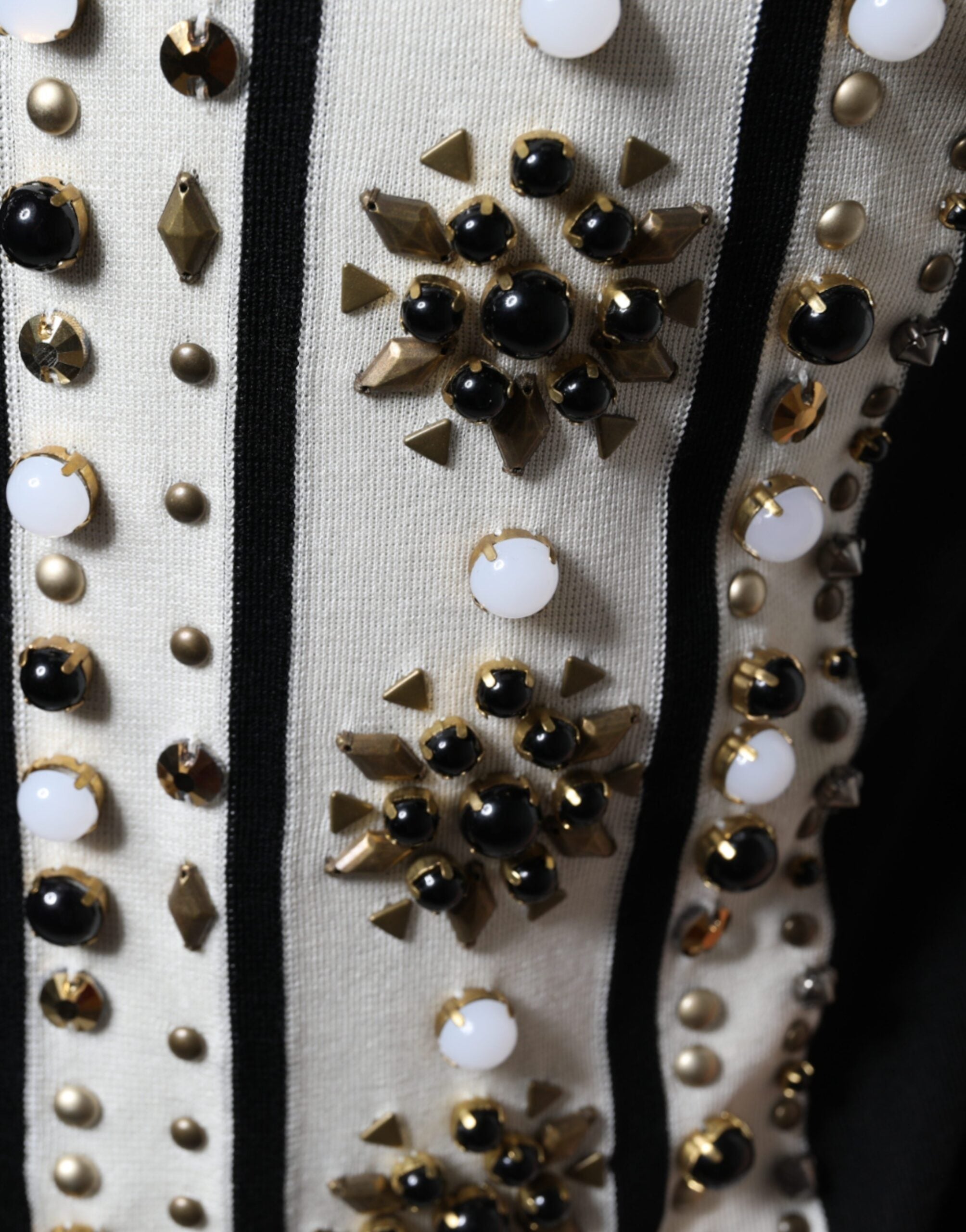 White Black Silk Studded Stone Crystal Shirt - ventzia