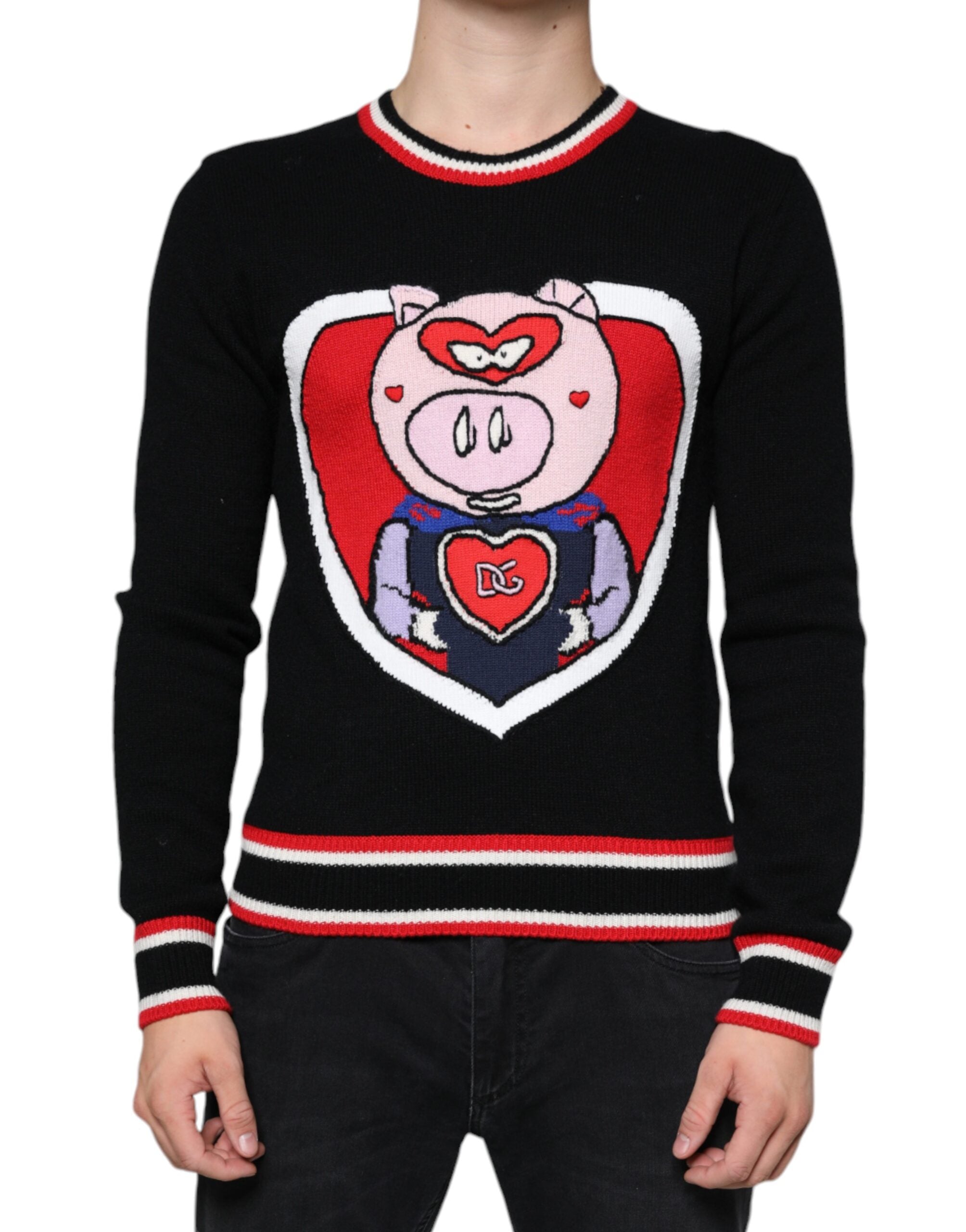 Black Cashmere Pig of the Year Pullover Sweater - ventzia