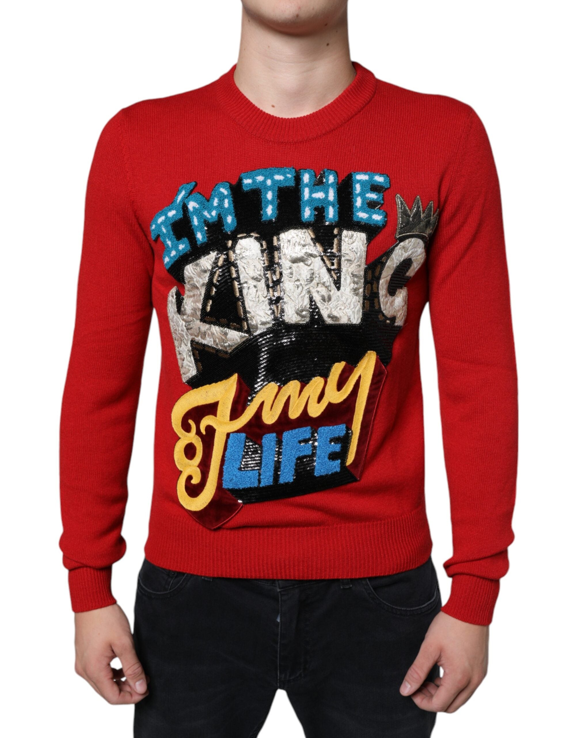 Red I'm The King Wool Crew Neck Sweatshirt Sweater - ventzia