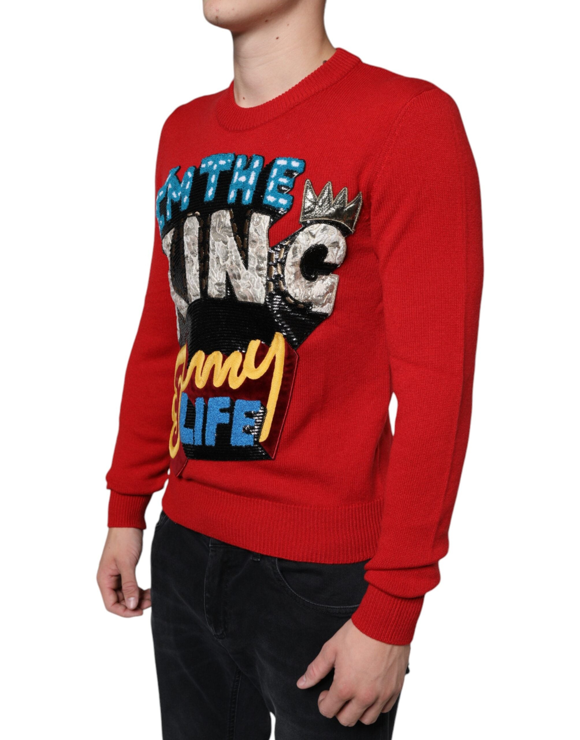 Red I'm The King Wool Crew Neck Sweatshirt Sweater - ventzia