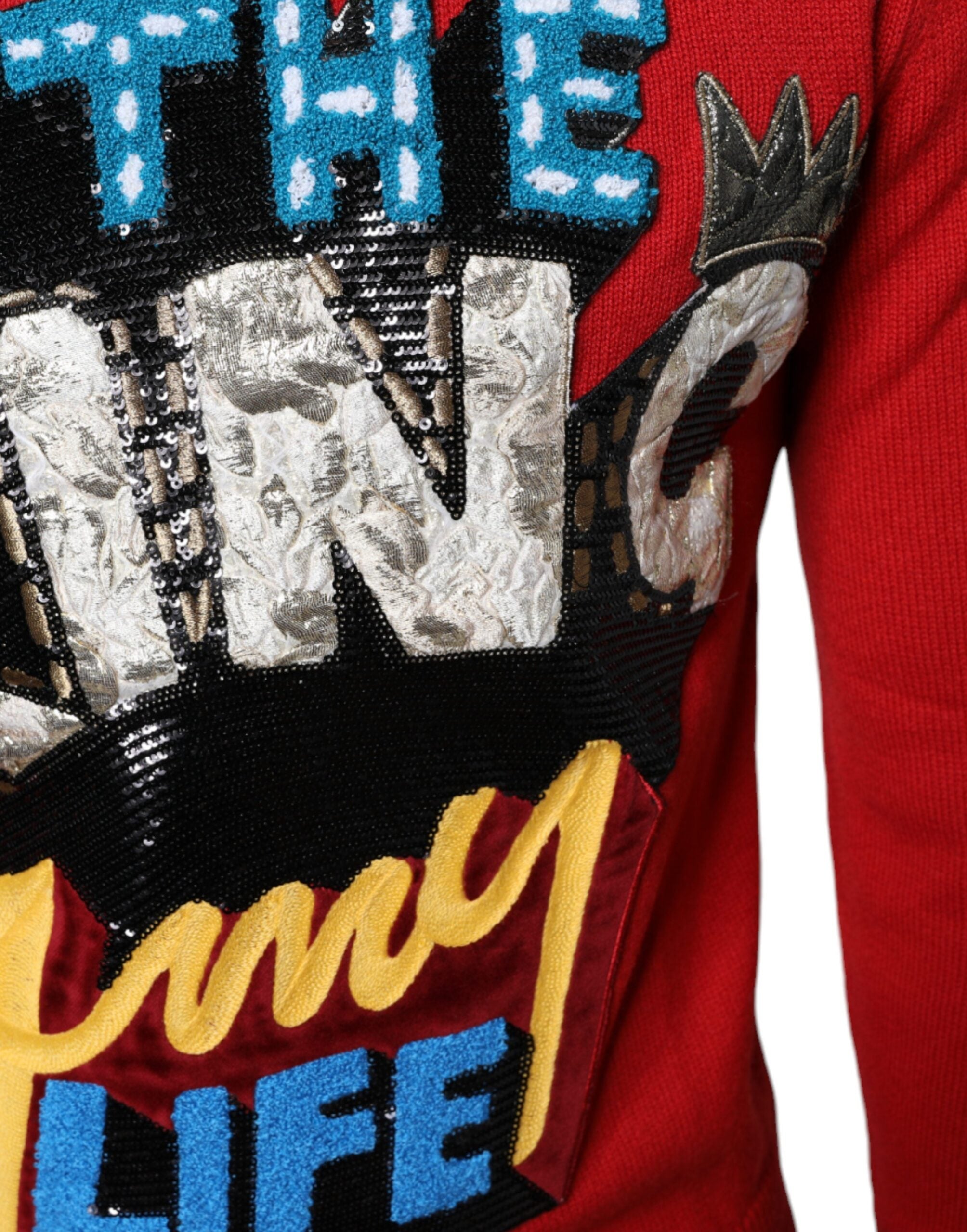 Red I'm The King Wool Crew Neck Sweatshirt Sweater - ventzia