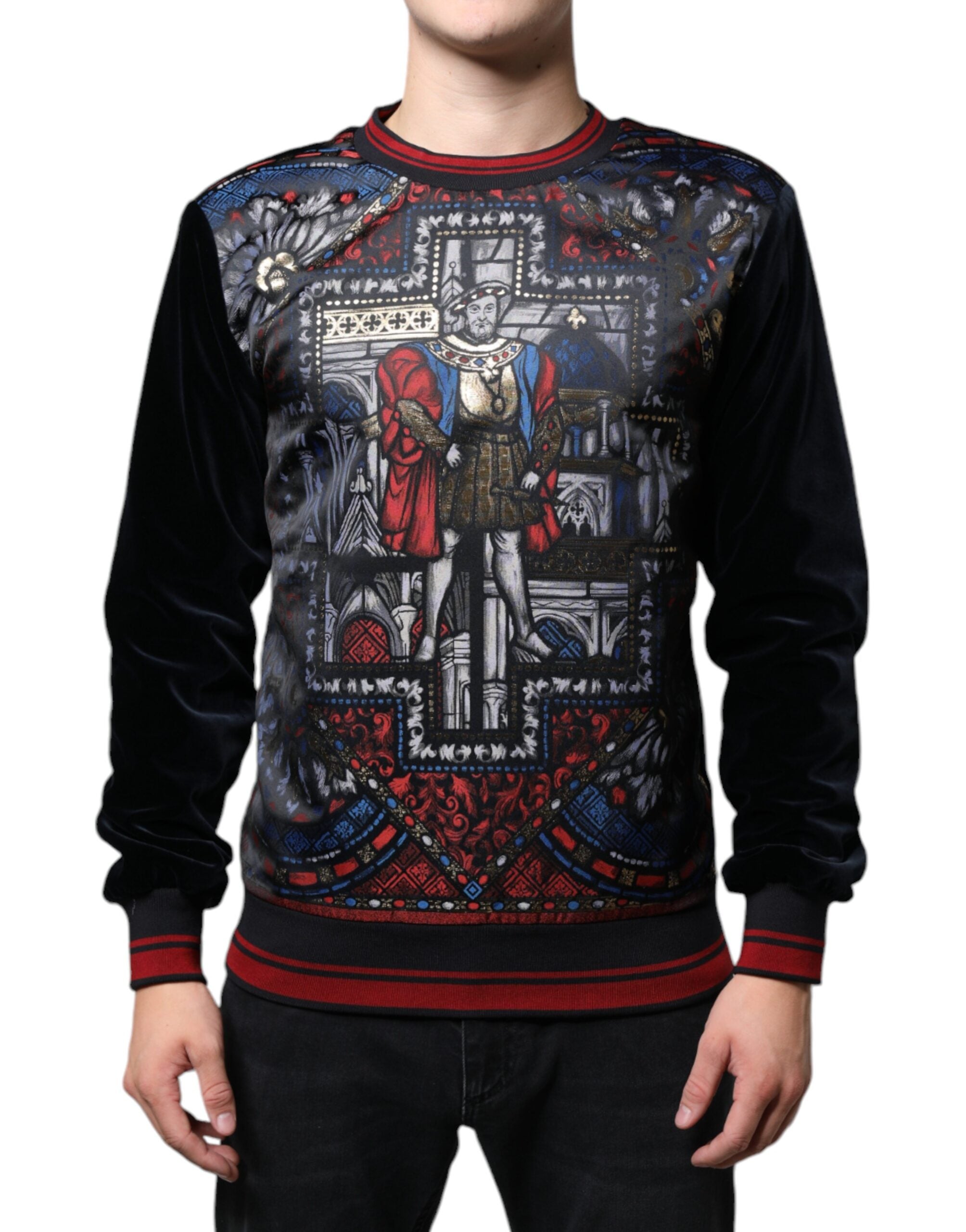 Multicolor Jacquard Crew Neck Sweatshirt Sweater - ventzia
