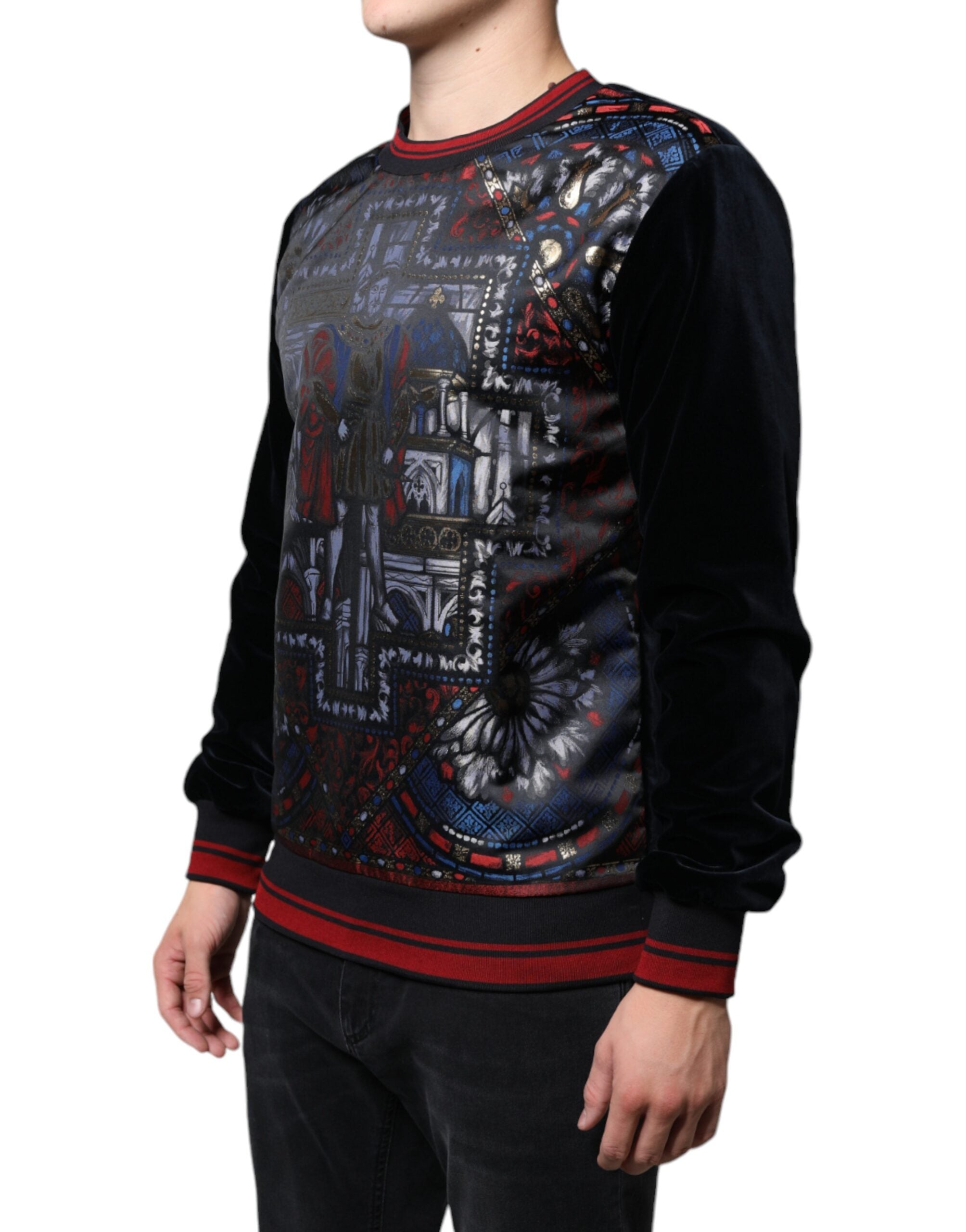 Multicolor Jacquard Crew Neck Sweatshirt Sweater - ventzia