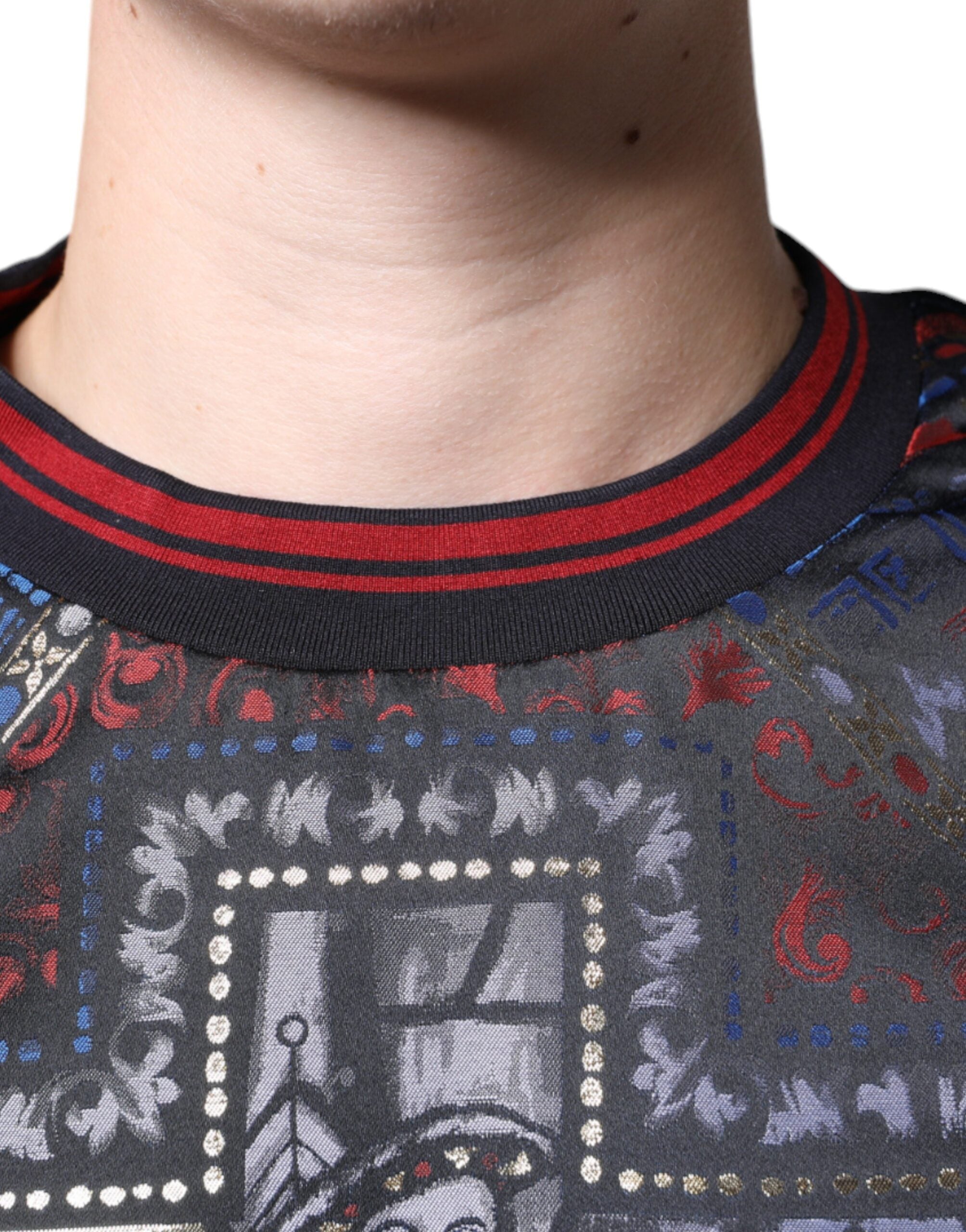 Multicolor Jacquard Crew Neck Sweatshirt Sweater - ventzia