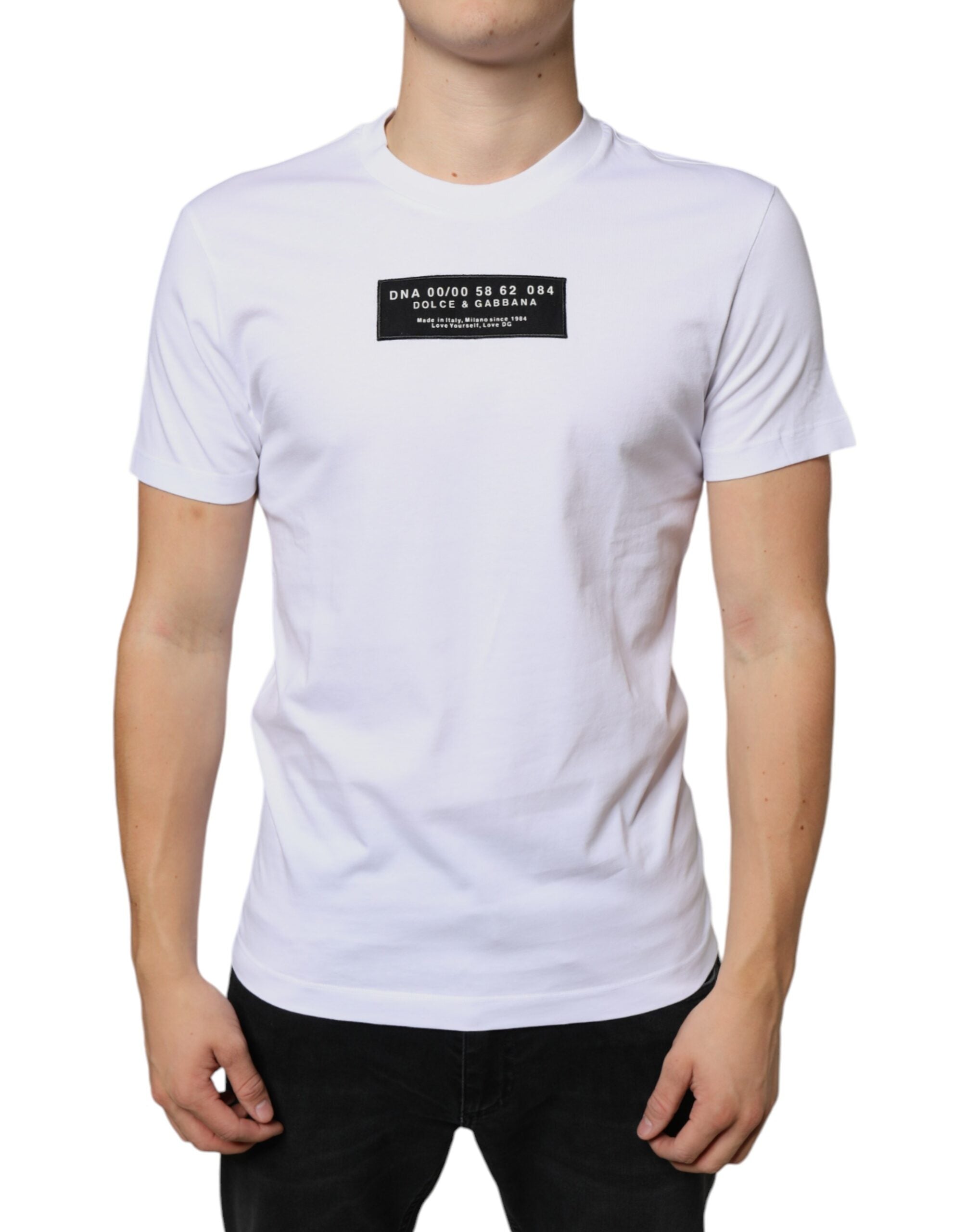 White Cotton DG Applique Casual T-shirt - ventzia