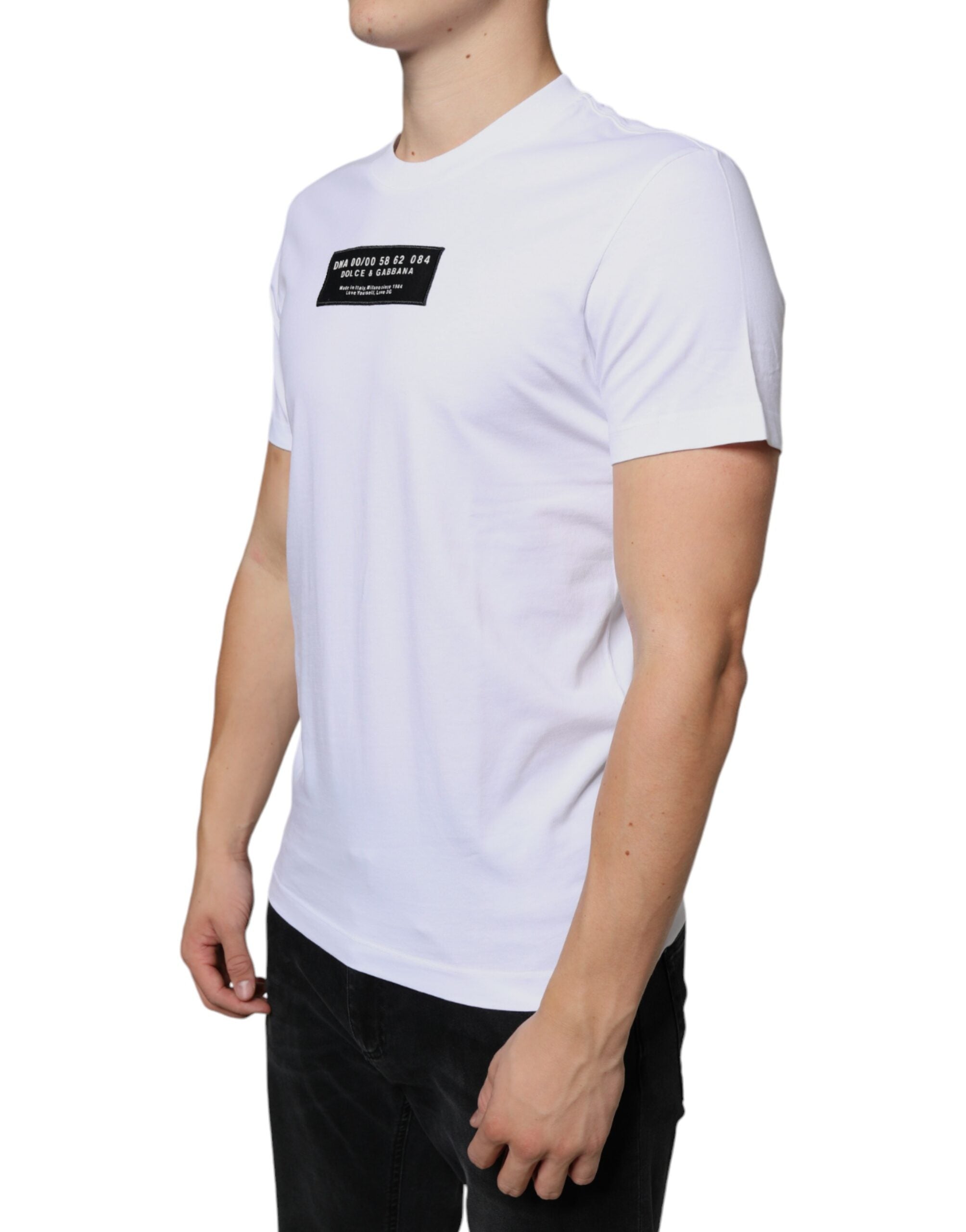 White Cotton DG Applique Casual T-shirt - ventzia