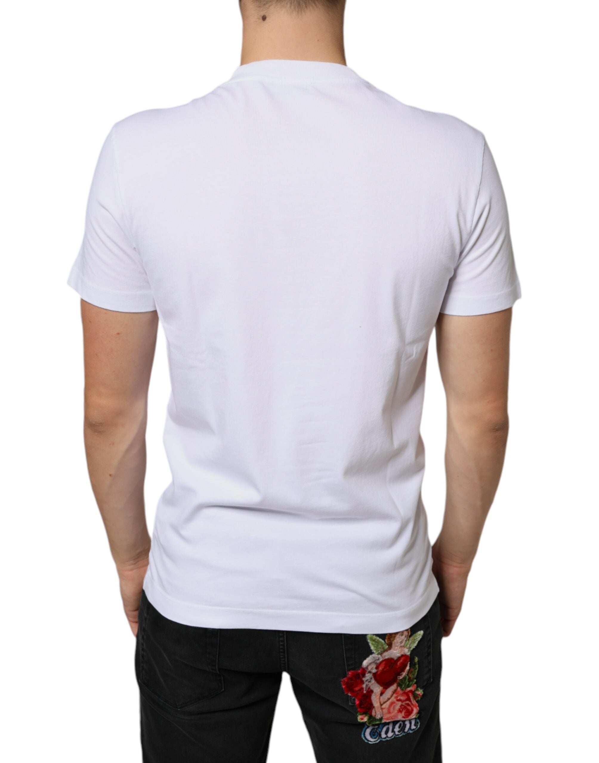White Cotton DG Applique Casual T-shirt - ventzia
