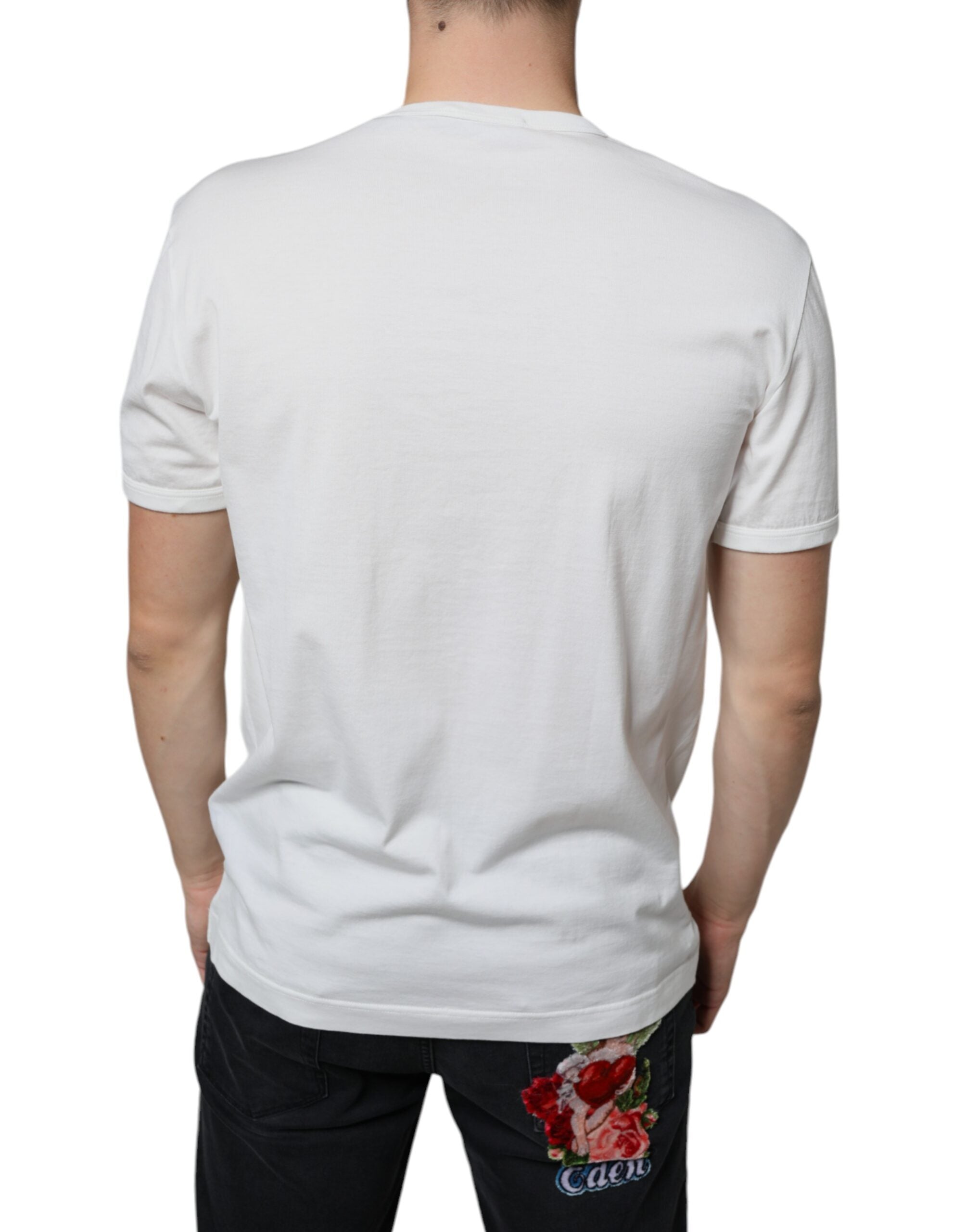 White Logo Embossed Cotton Crewneck T-shirt - ventzia