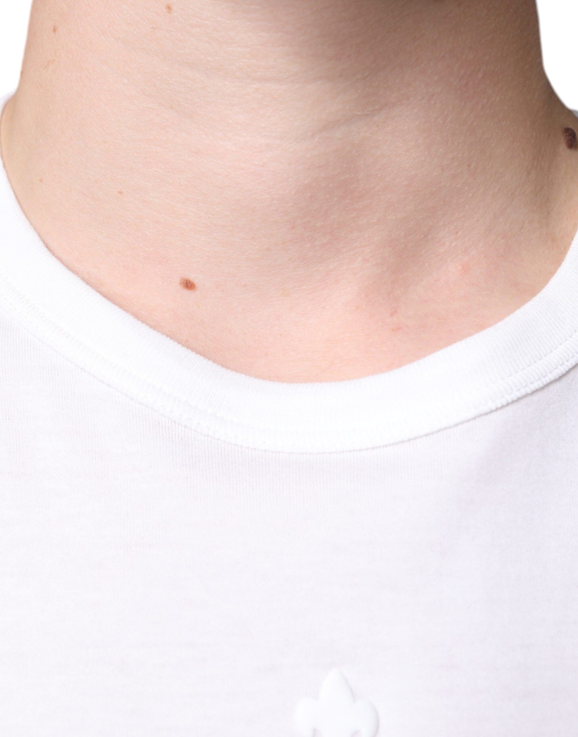 White Logo Embossed Cotton Crewneck T-shirt - ventzia