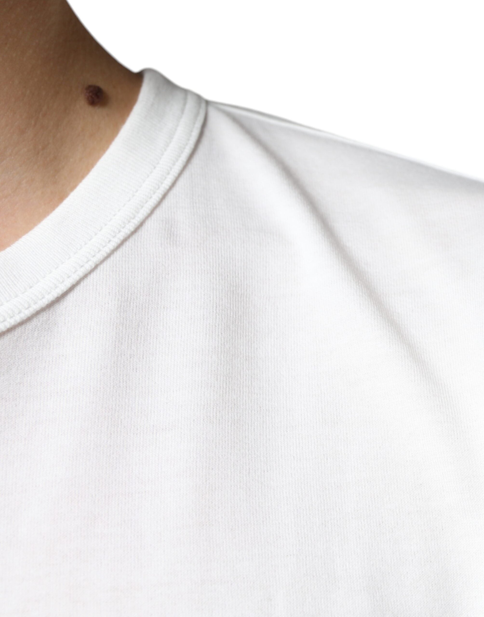 White Logo Embossed Cotton Crewneck T-shirt - ventzia