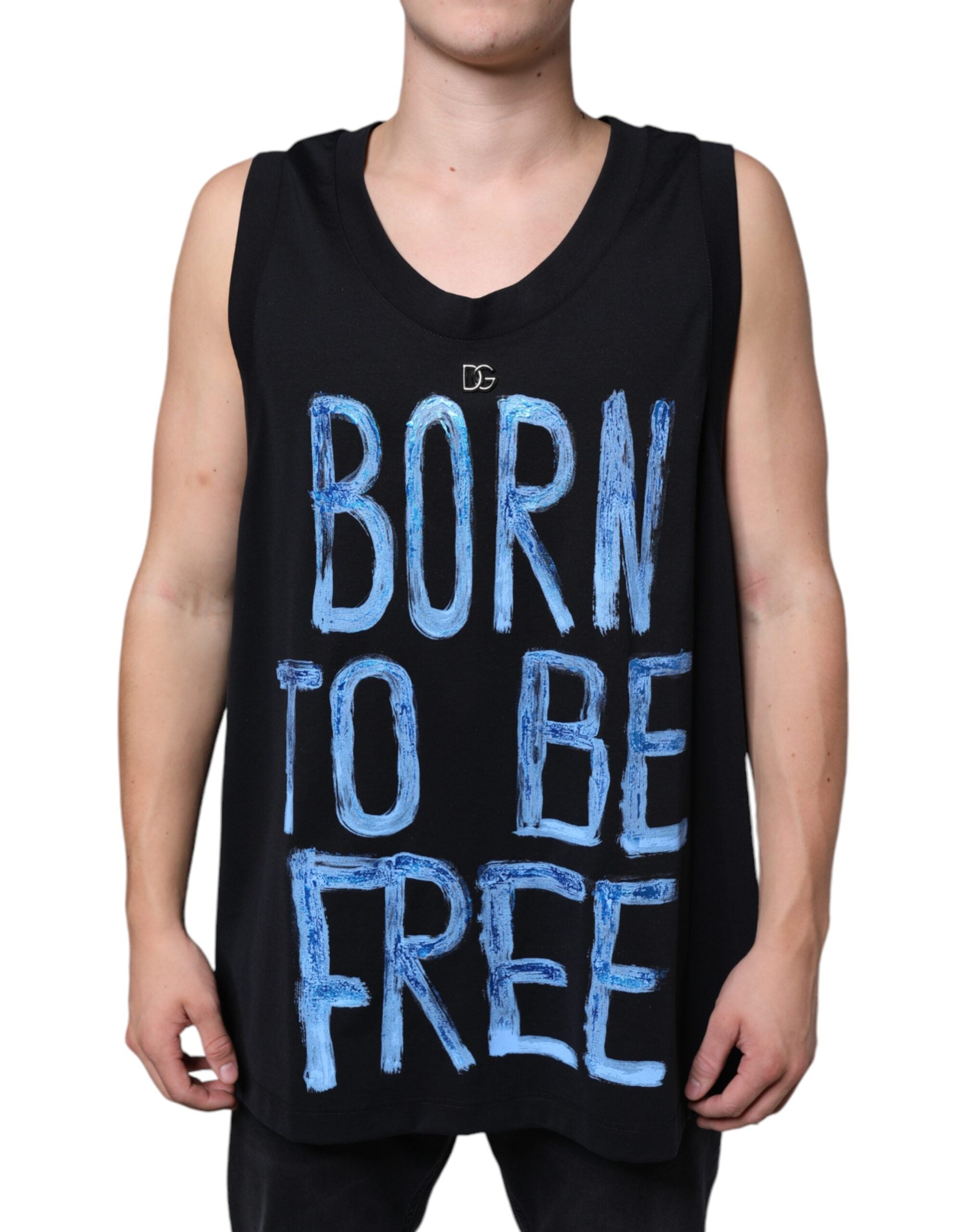 Black Cotton Born To Be Free Sleeveless T-shirt - ventzia