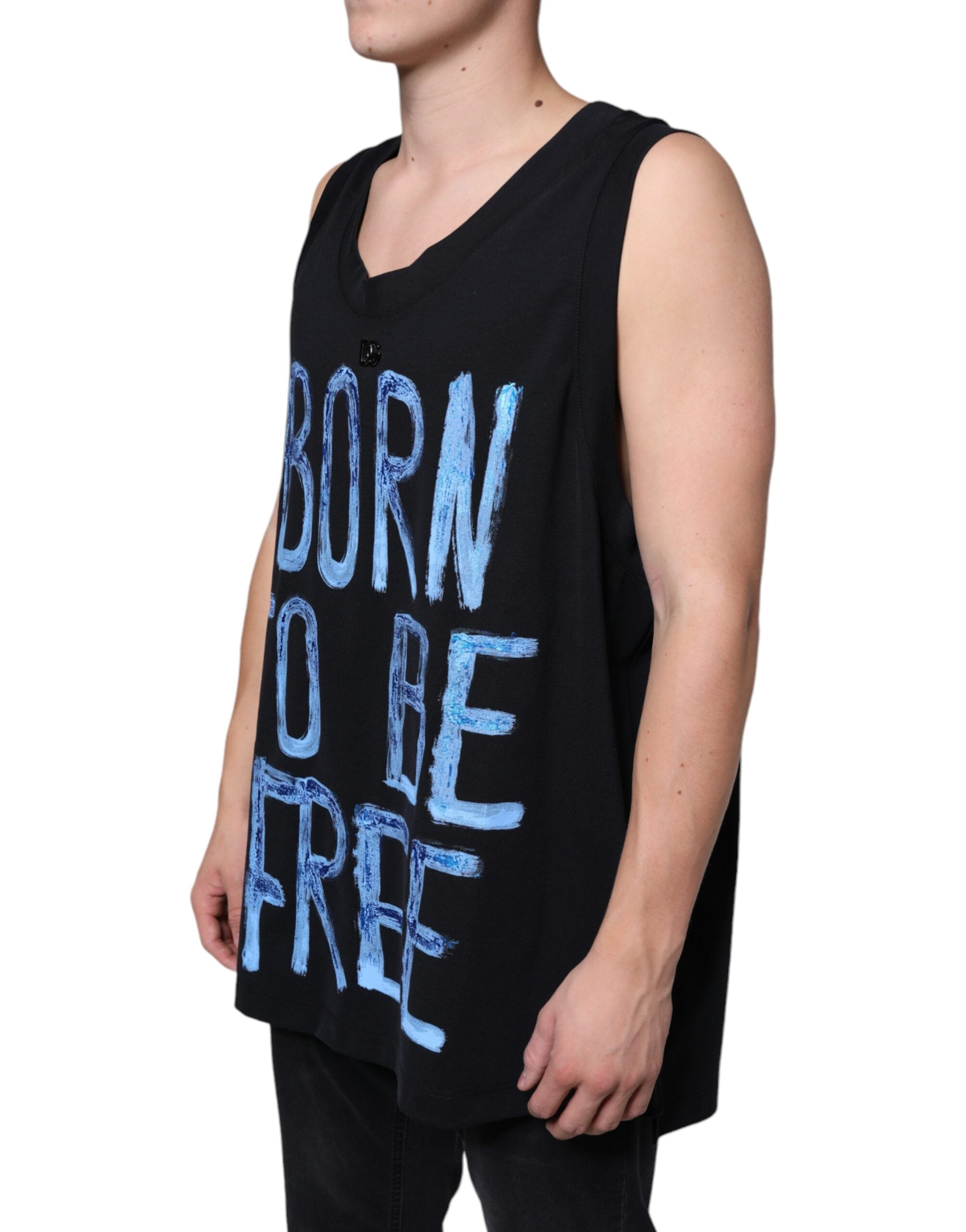 Black Cotton Born To Be Free Sleeveless T-shirt - ventzia