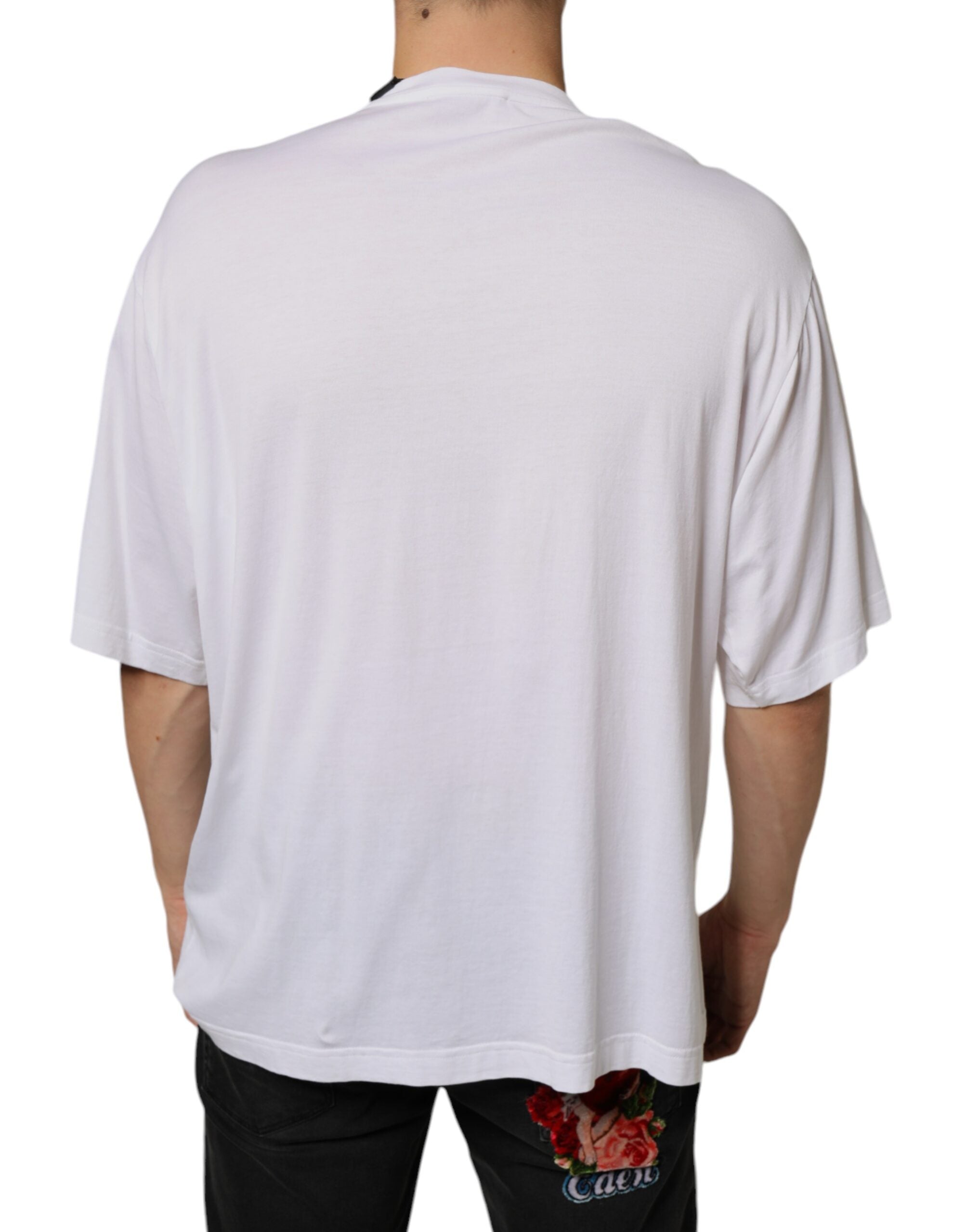 White Cotton Necklace Embellished T-shirt - ventzia