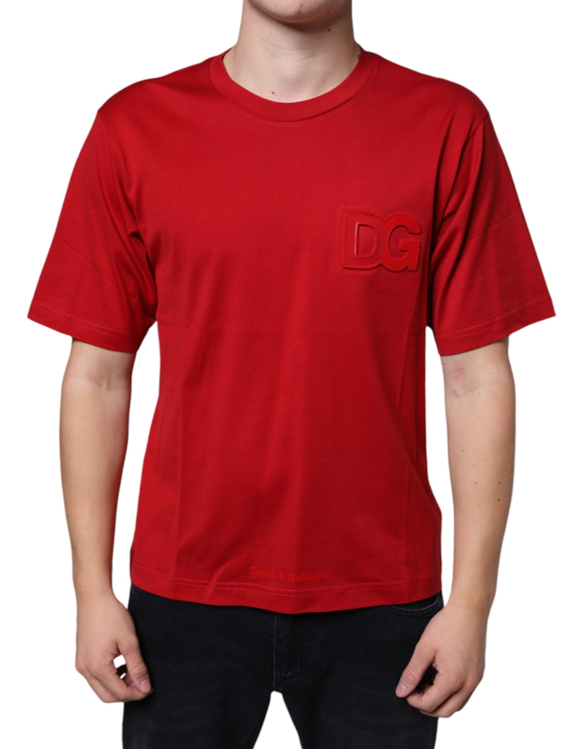 Red Cotton DG Logo Print Crew Neck T-shirt - ventzia