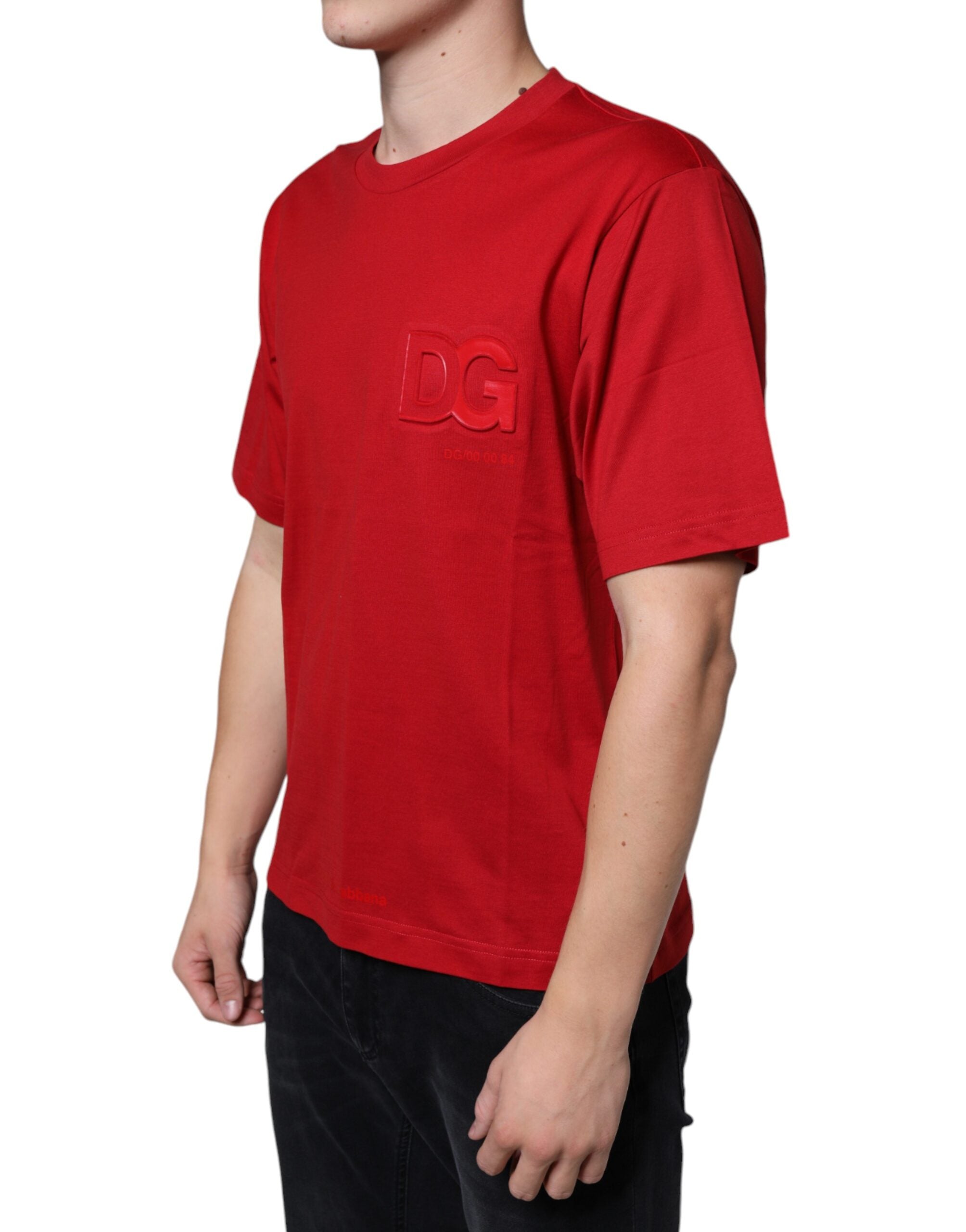 Red Cotton DG Logo Print Crew Neck T-shirt - ventzia