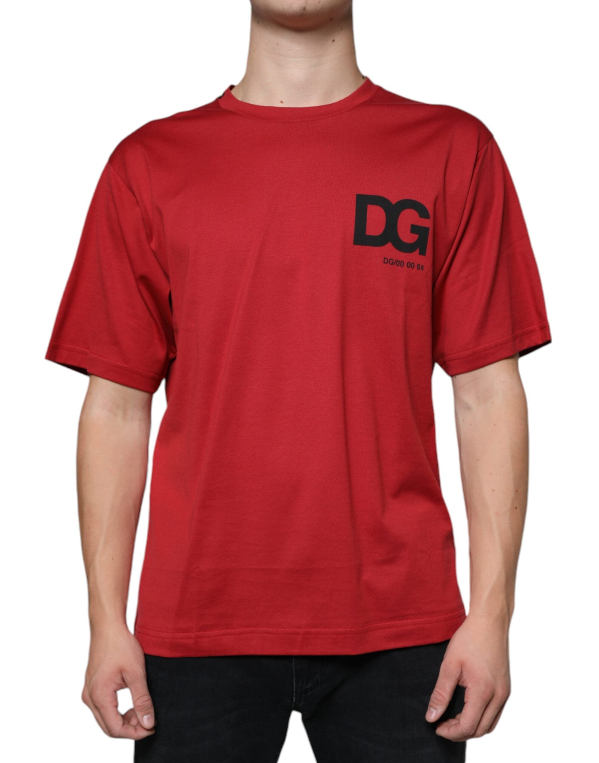 Red Cotton DG Logo Print Crew Neck T-shirt - ventzia