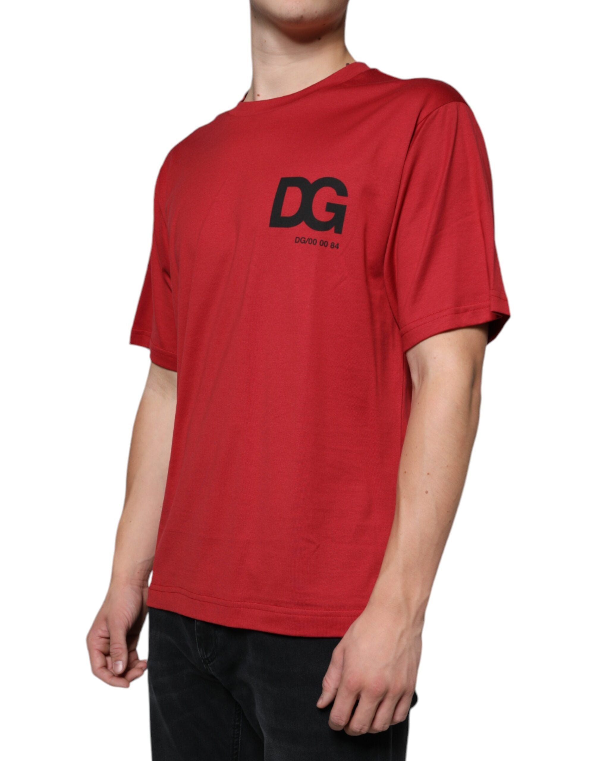 Red Cotton DG Logo Print Crew Neck T-shirt - ventzia