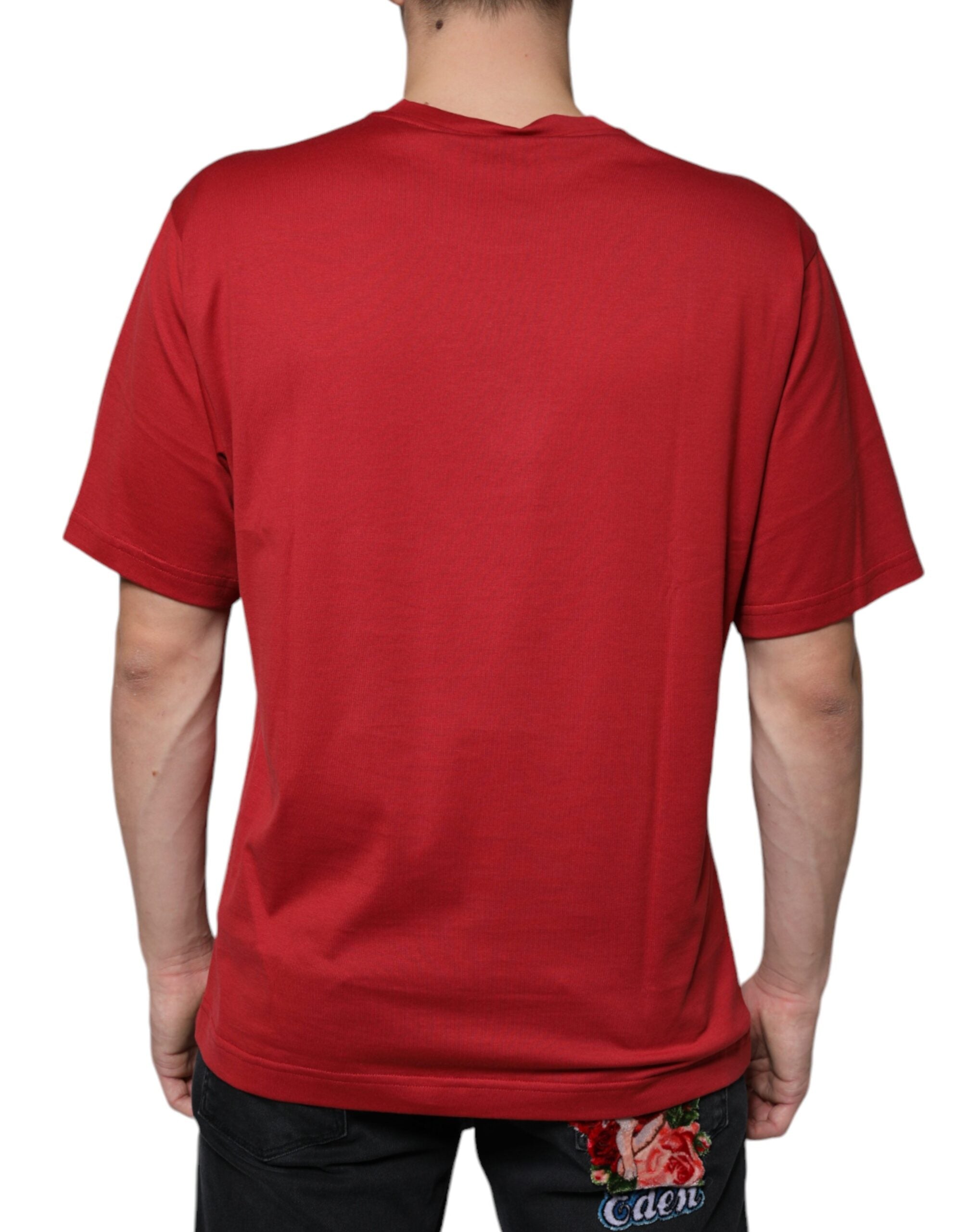 Red Cotton DG Logo Print Crew Neck T-shirt - ventzia