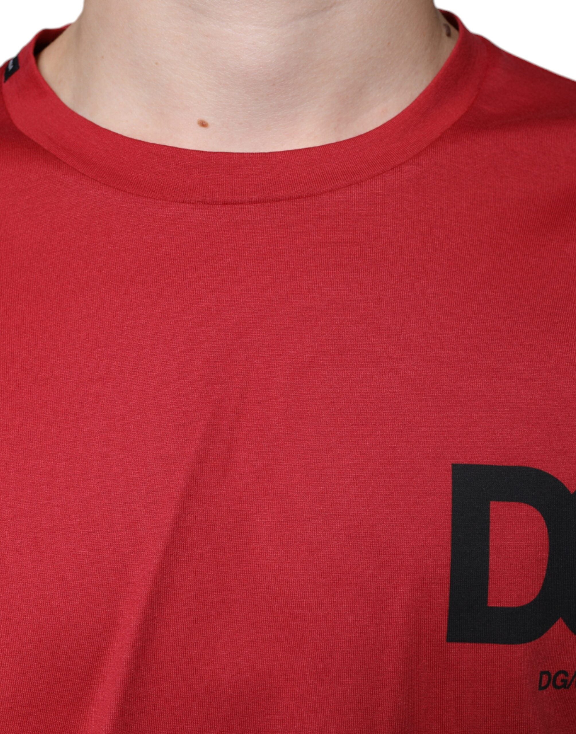 Red Cotton DG Logo Print Crew Neck T-shirt - ventzia